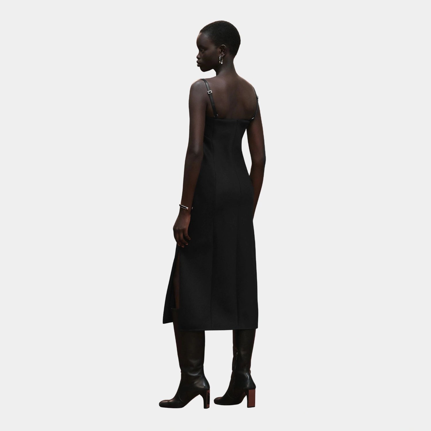 Hermes Strapless Dress in Wool and Silk Crepe, Noir, Back