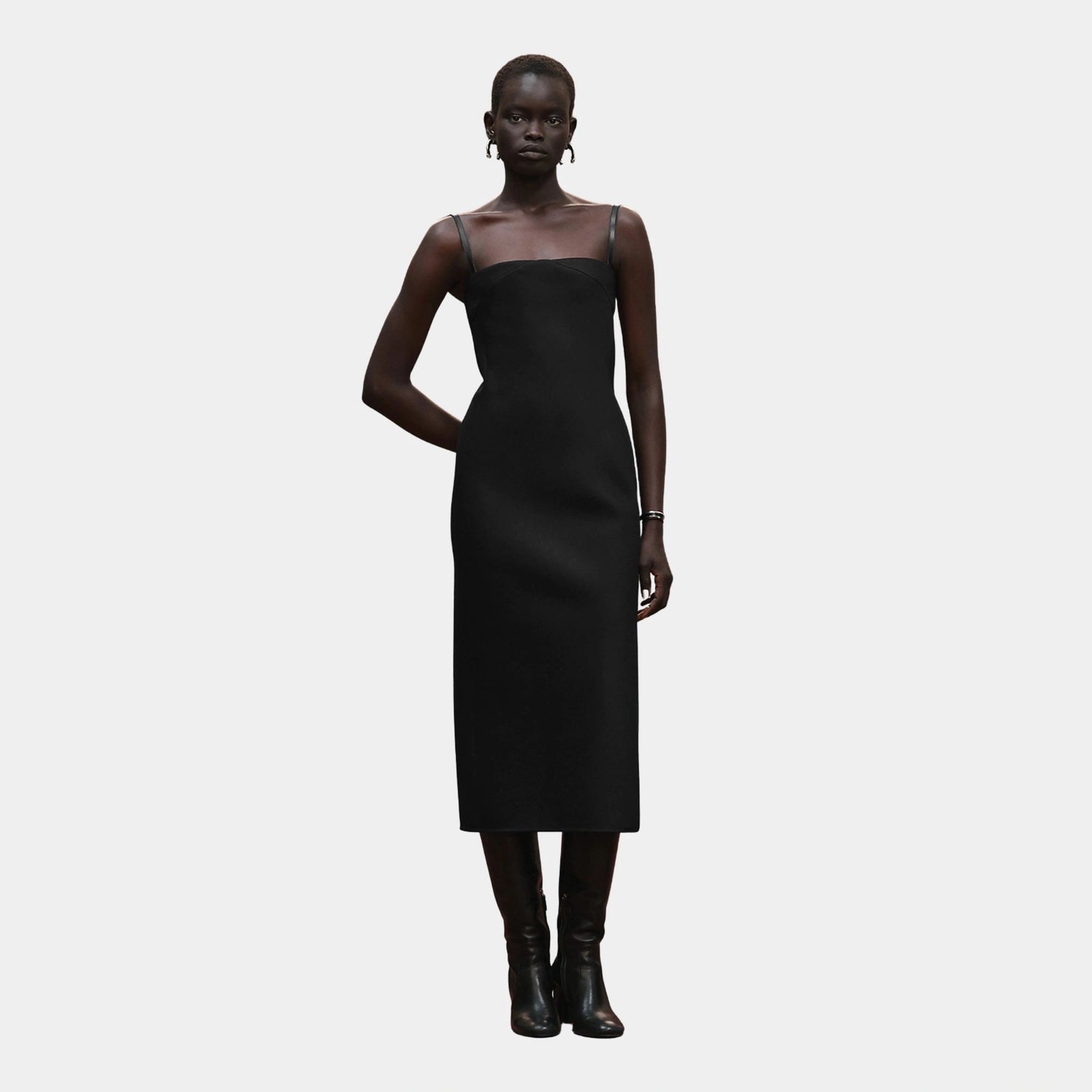 Hermes Strapless Dress in Wool and Silk Crepe, Noir, Front