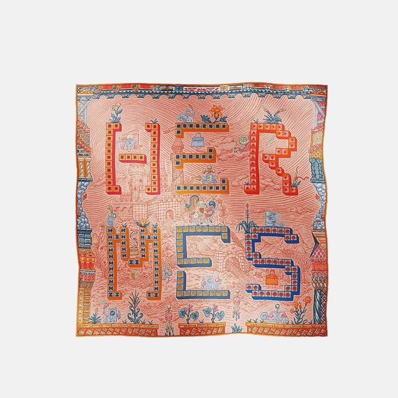 Hermes Super Silk Quest Detail Scarf 45, Corail