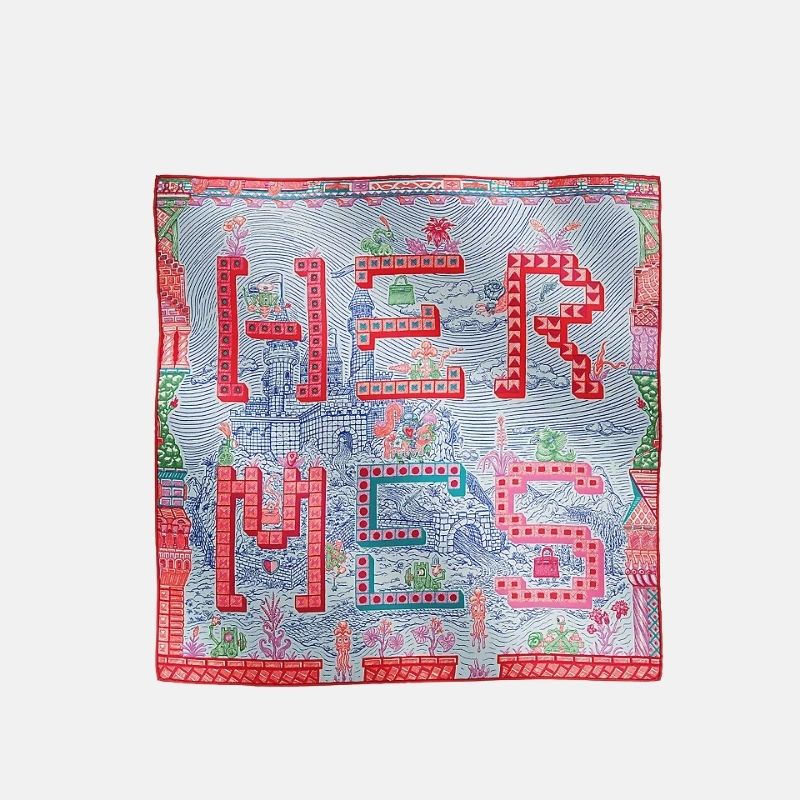 Hermes Super Silk Quest Detail Scarf 45, Bleu