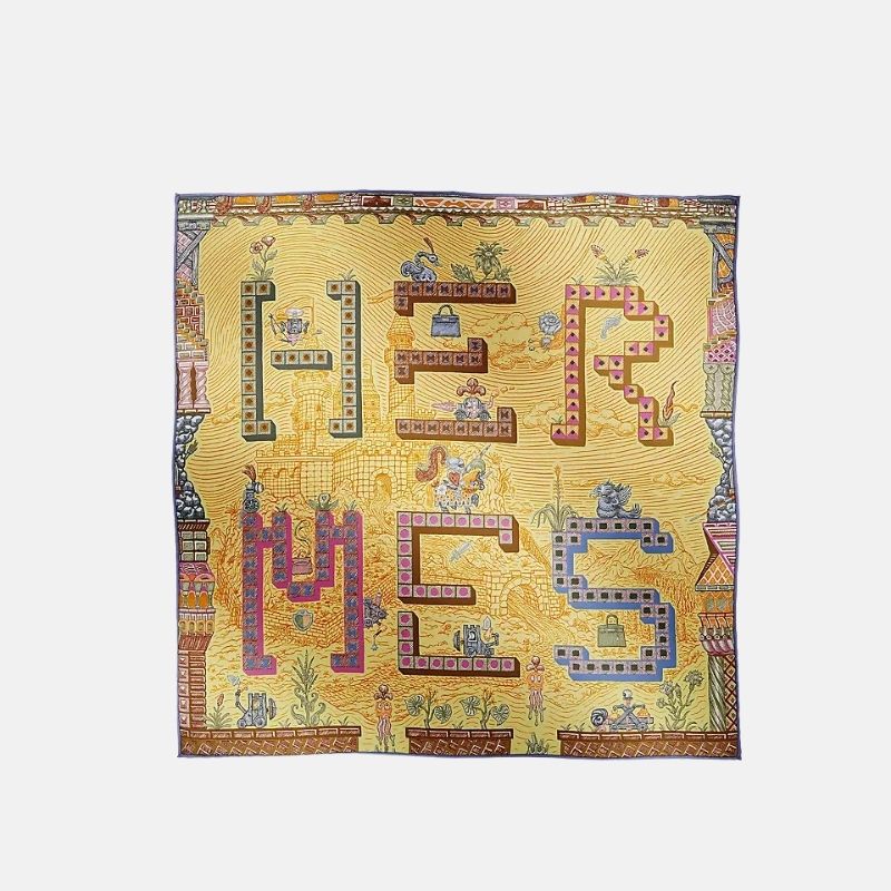 Hermes Super Silk Quest Detail Scarf 45, Jaune