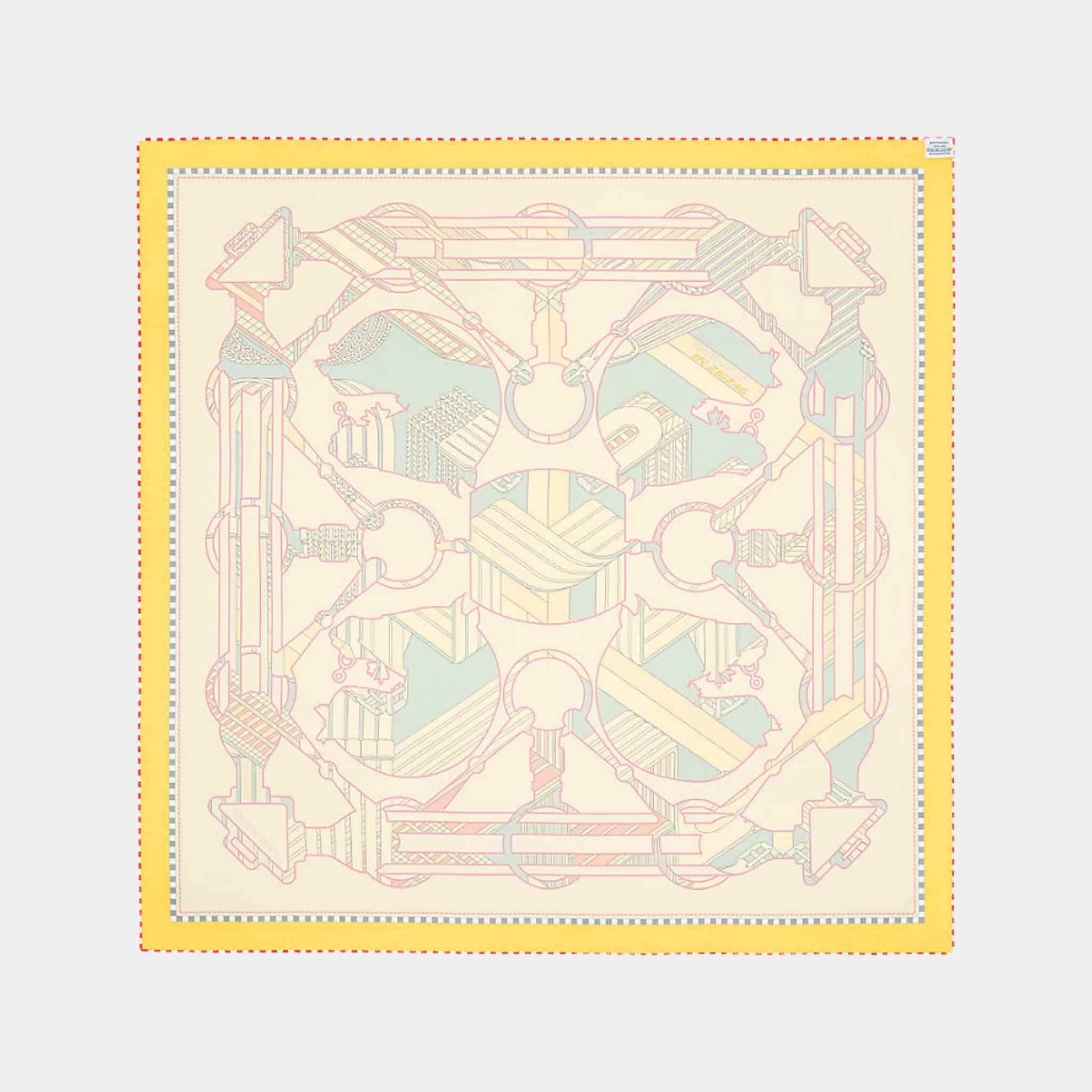 Hermes Tatersale en Zigzag double face scarf 90, Yellow, Back