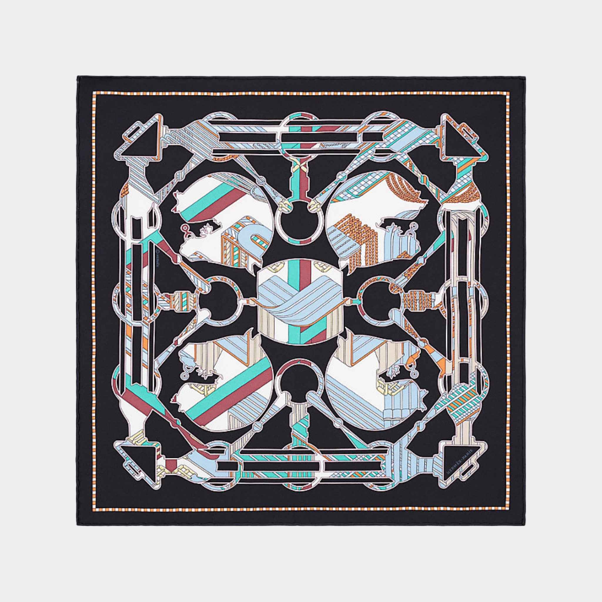 Hermes Tatersale en Zigzag Scarf 45, Black, Front