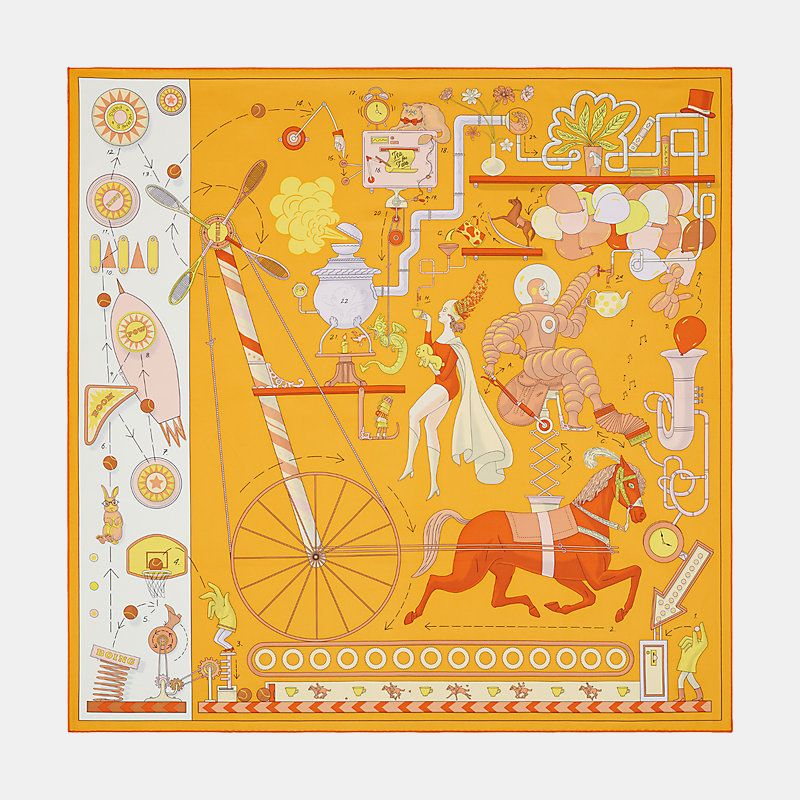 Hermes Tea for Two scarf 90, Orange, Front