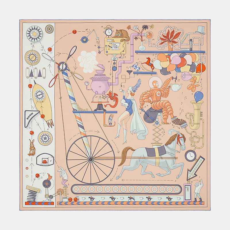 Hermes Tea for Two scarf 90, pale pink, Front