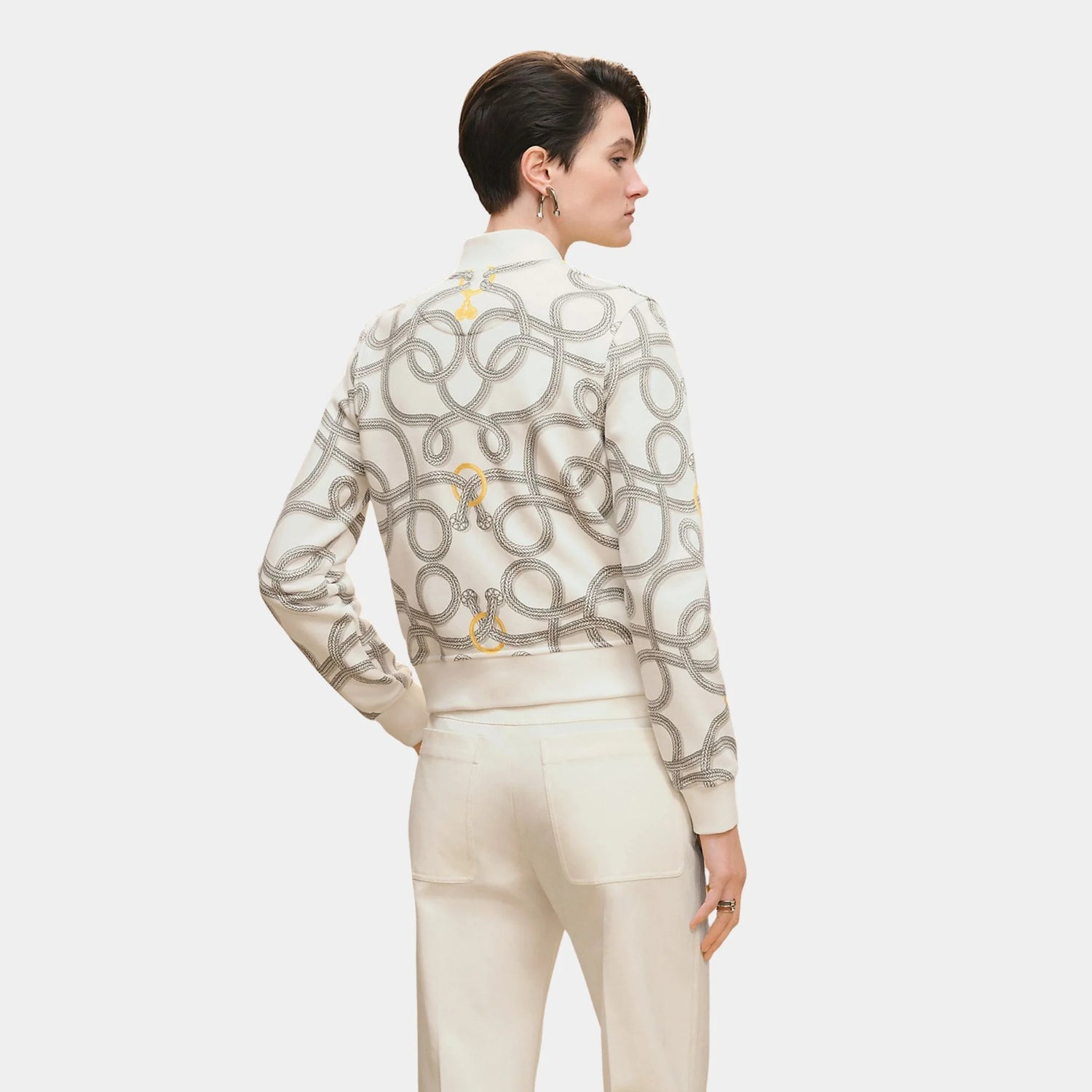 Hermes Teddy Inspired Jacket with Palefroi Remix Print, Blanc Casse, Back