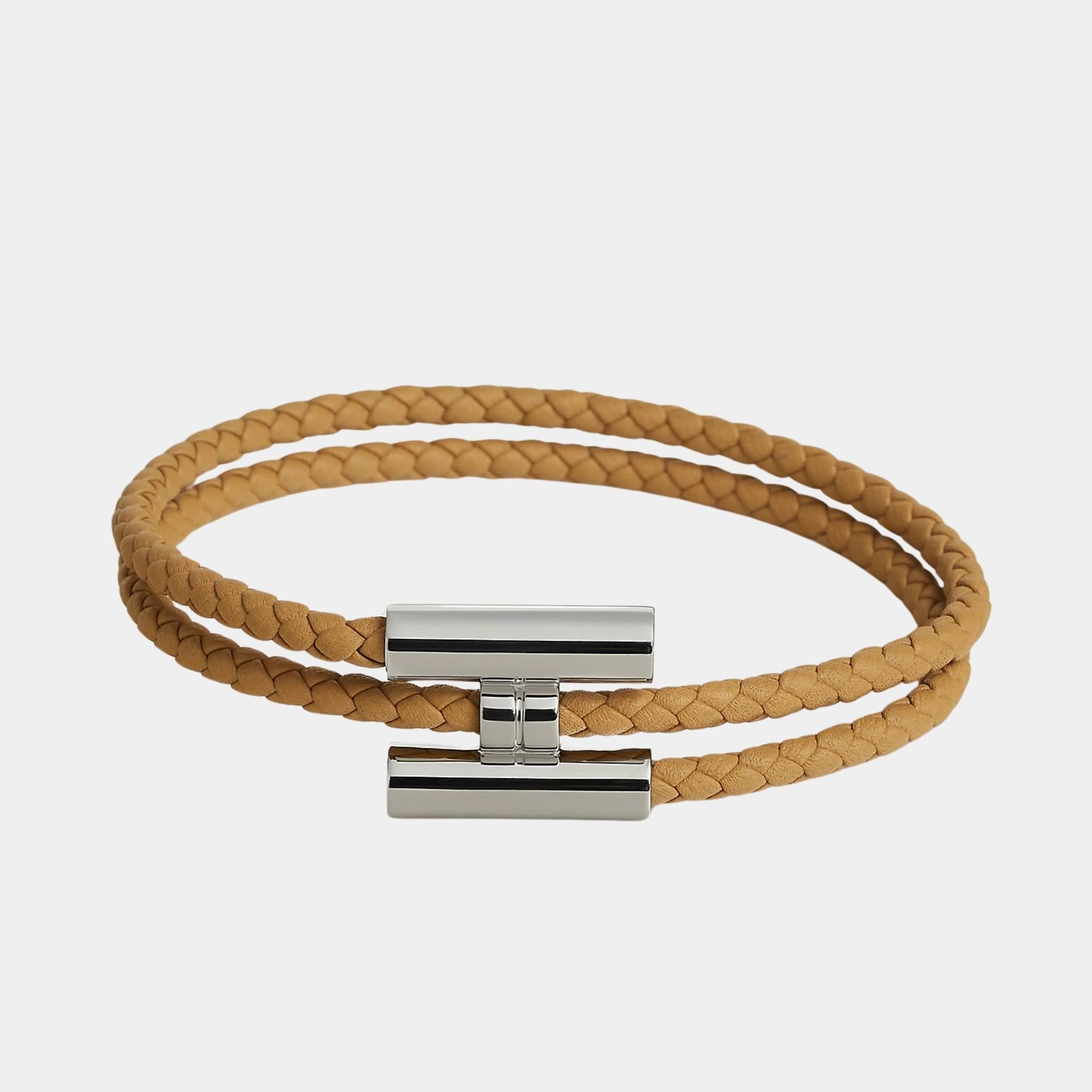 Hermes Tournis Tresse Bracelet Palladium Plated, Biscuit