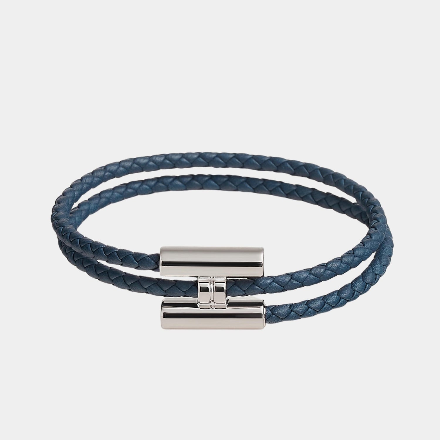 Hermes Tournis Tresse Bracelet Palladium Plated, Navy Blue