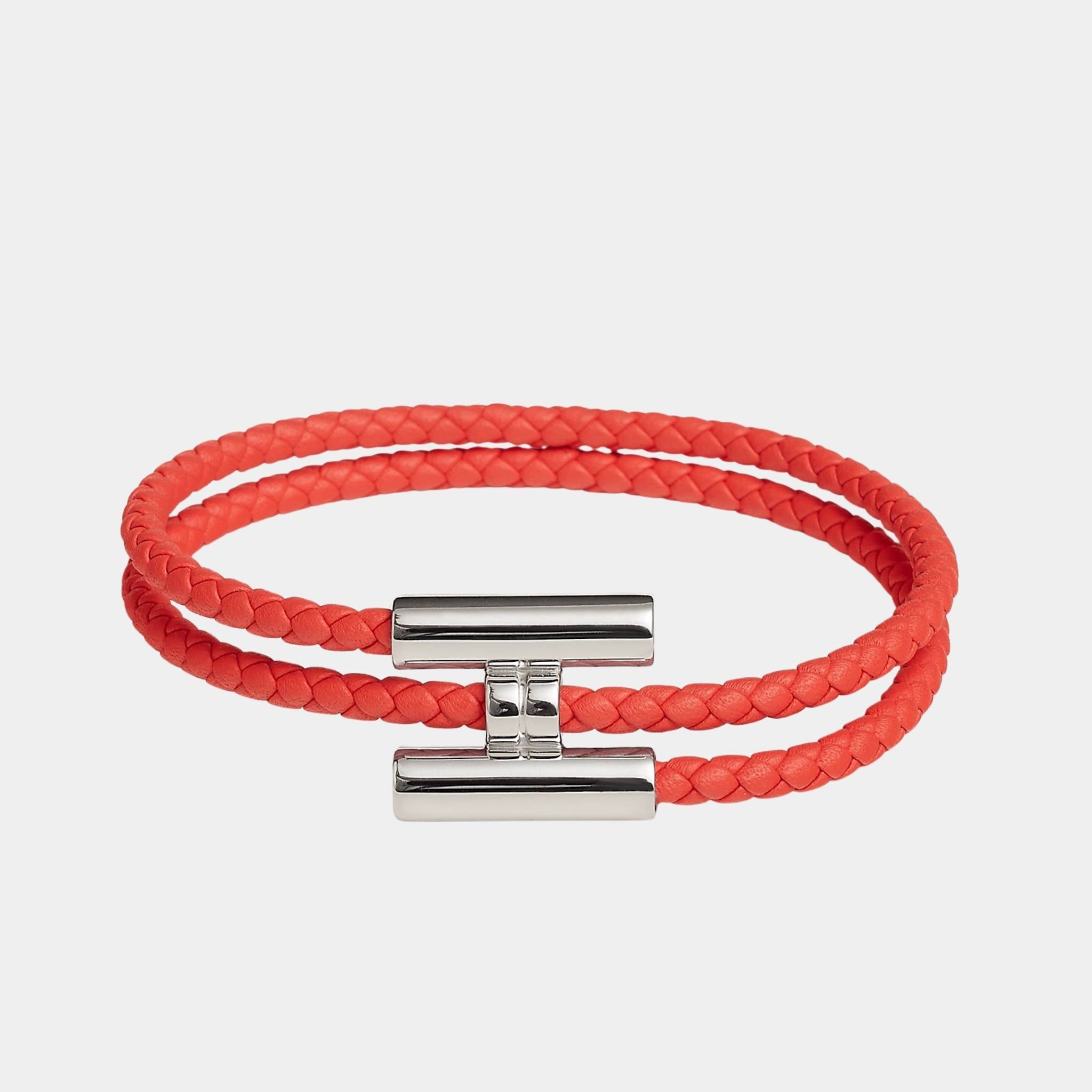 Hermes Tournis Tresse Bracelet Palladium Plated, Orange Field