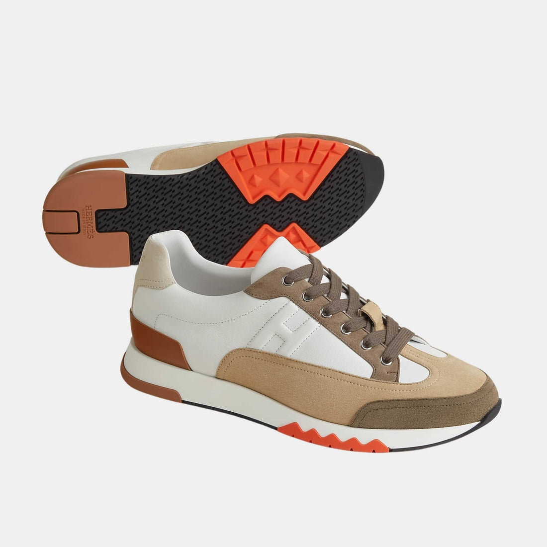 Hermes Trail Sneaker Multicolore Suede and Calfskin, Beige Lin, Front