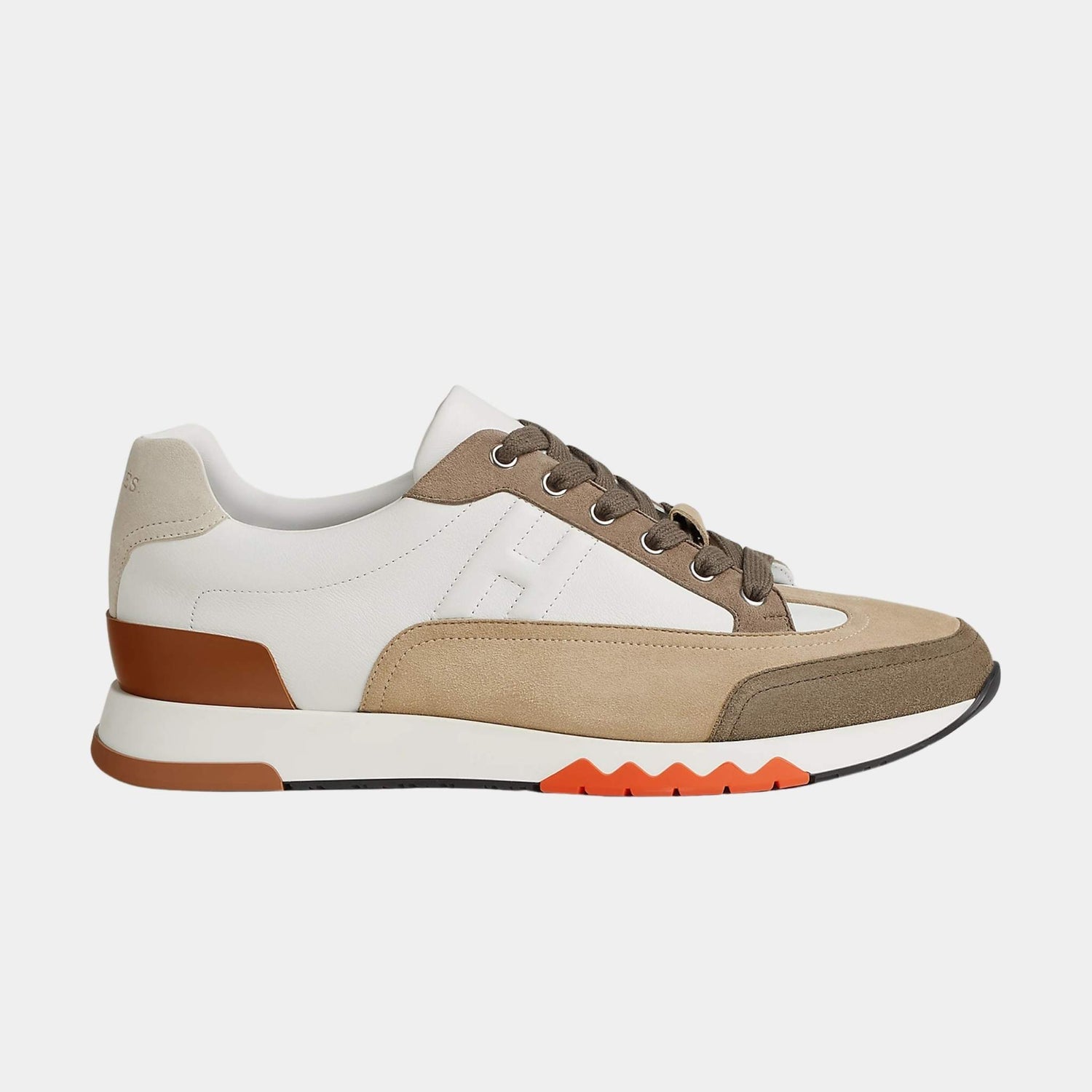 Hermes Trail Sneaker Multicolore Suede and Calfskin, Beige Lin, Side