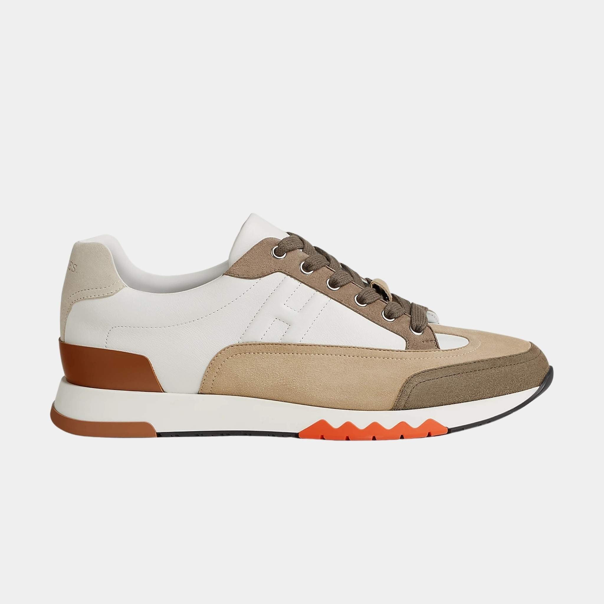 Hermes Trail Sneaker Multicolore Suede and Calfskin, Beige Lin, Side