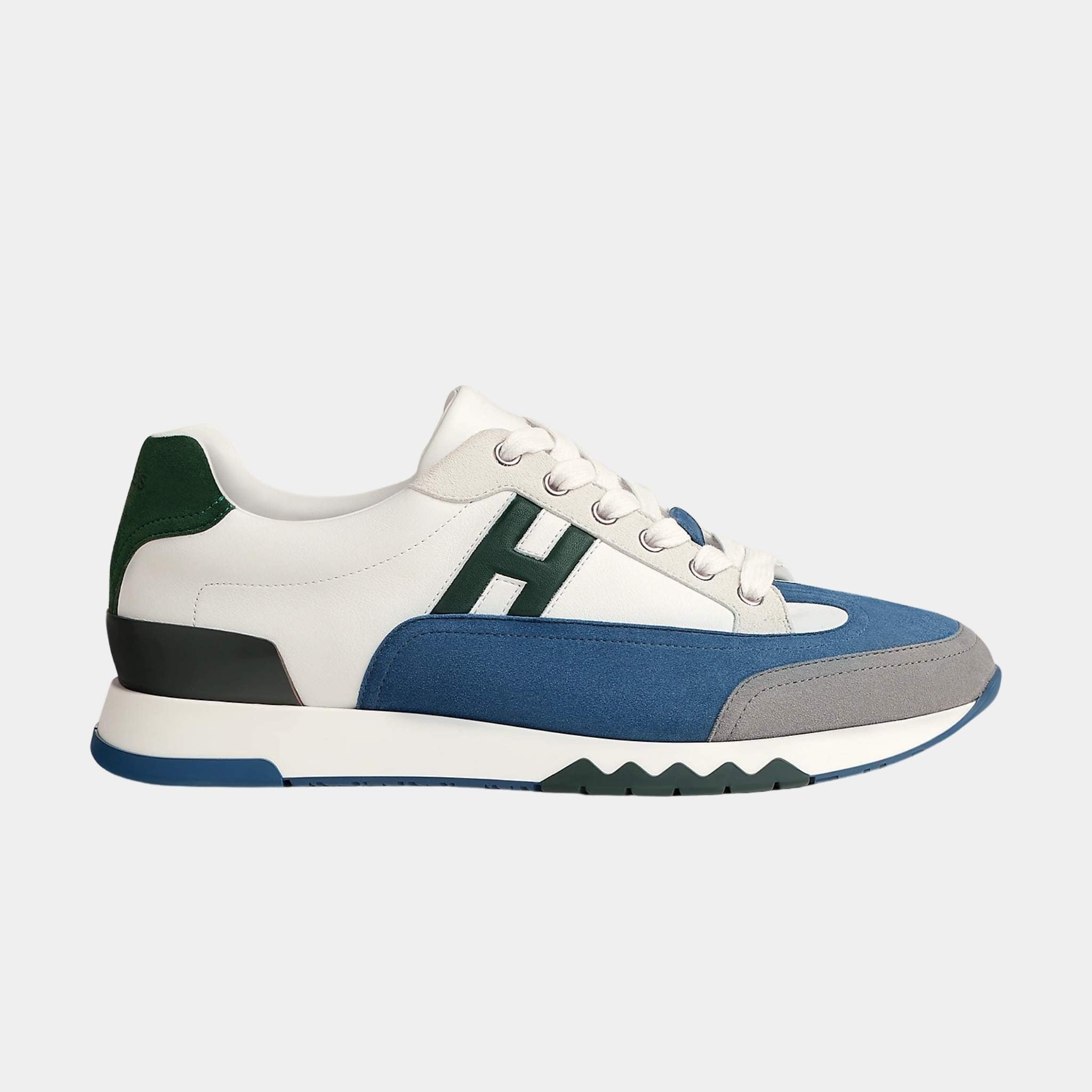 Hermes Trail Sneaker Multicolore Suede and Calfskin, Bleu Turquin, Side