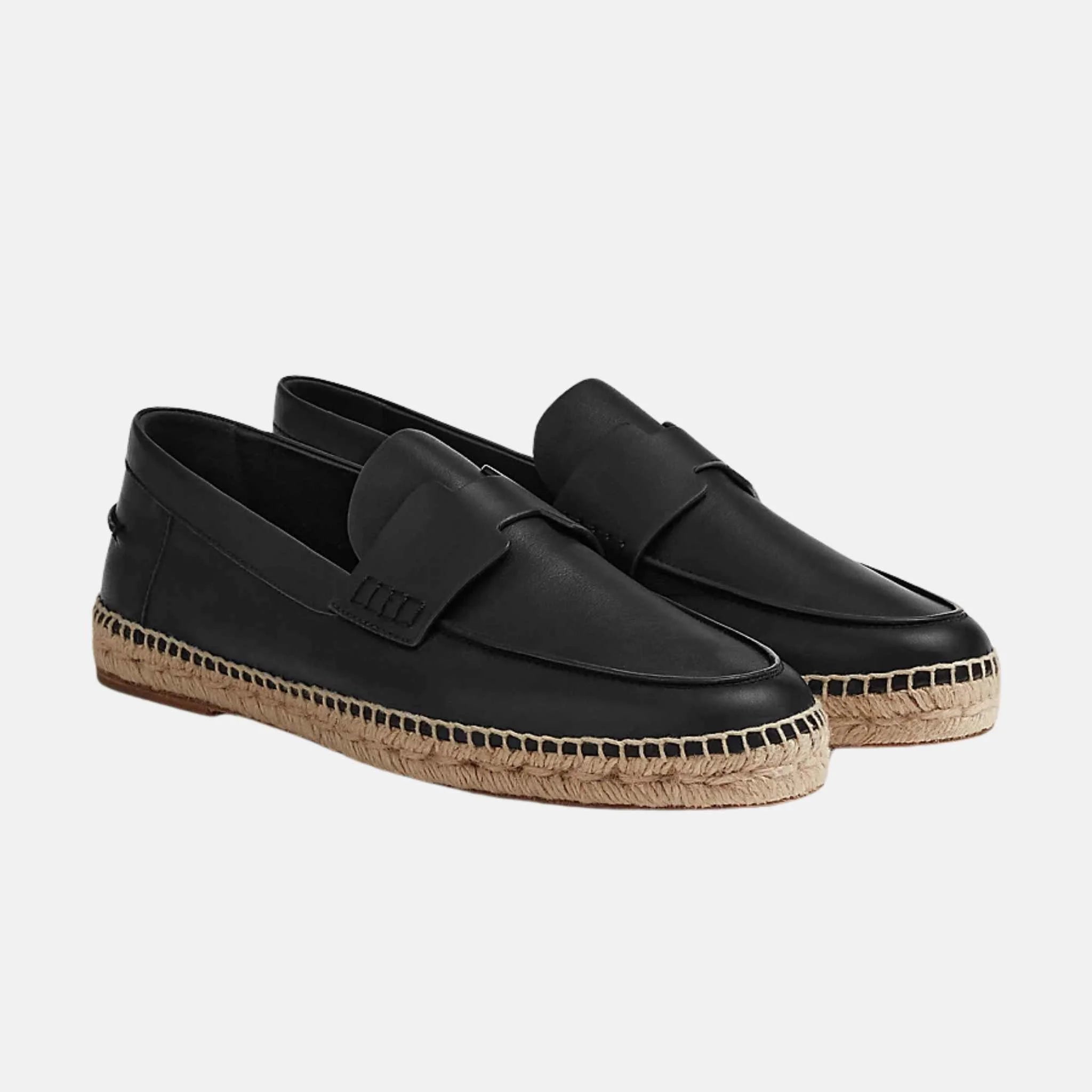 Hermes Trip espadrille Calfskin, Noir, Front