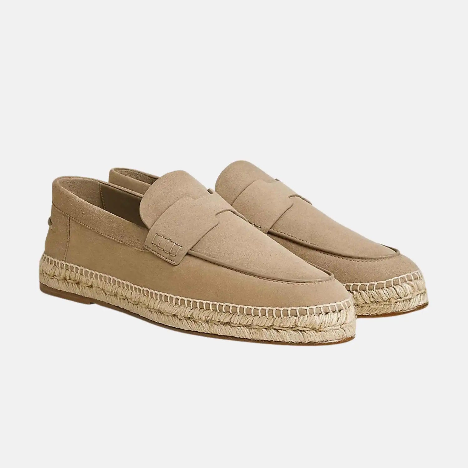 Hermes Trip Espadrille in Suede Goatskin, Beige Sable, Front
