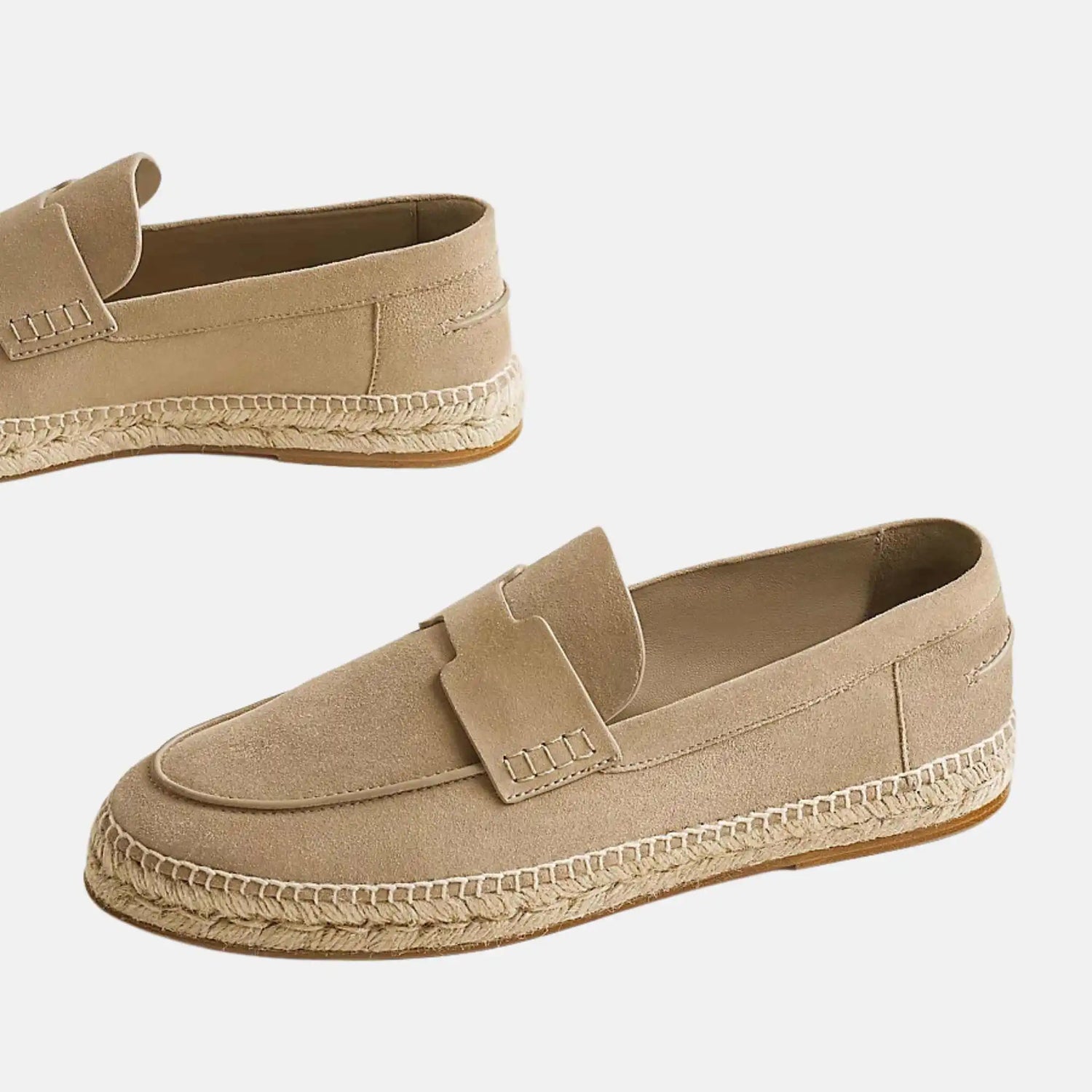 Hermes Trip Espadrille in Suede Goatskin, Beige Sable, Side