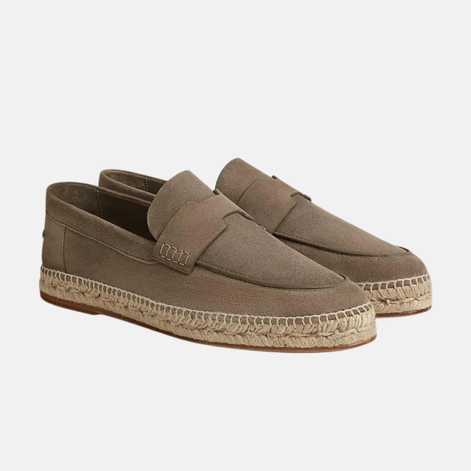 Hermes Trip Espadrille Suede Goatskin , Etoupe, Front