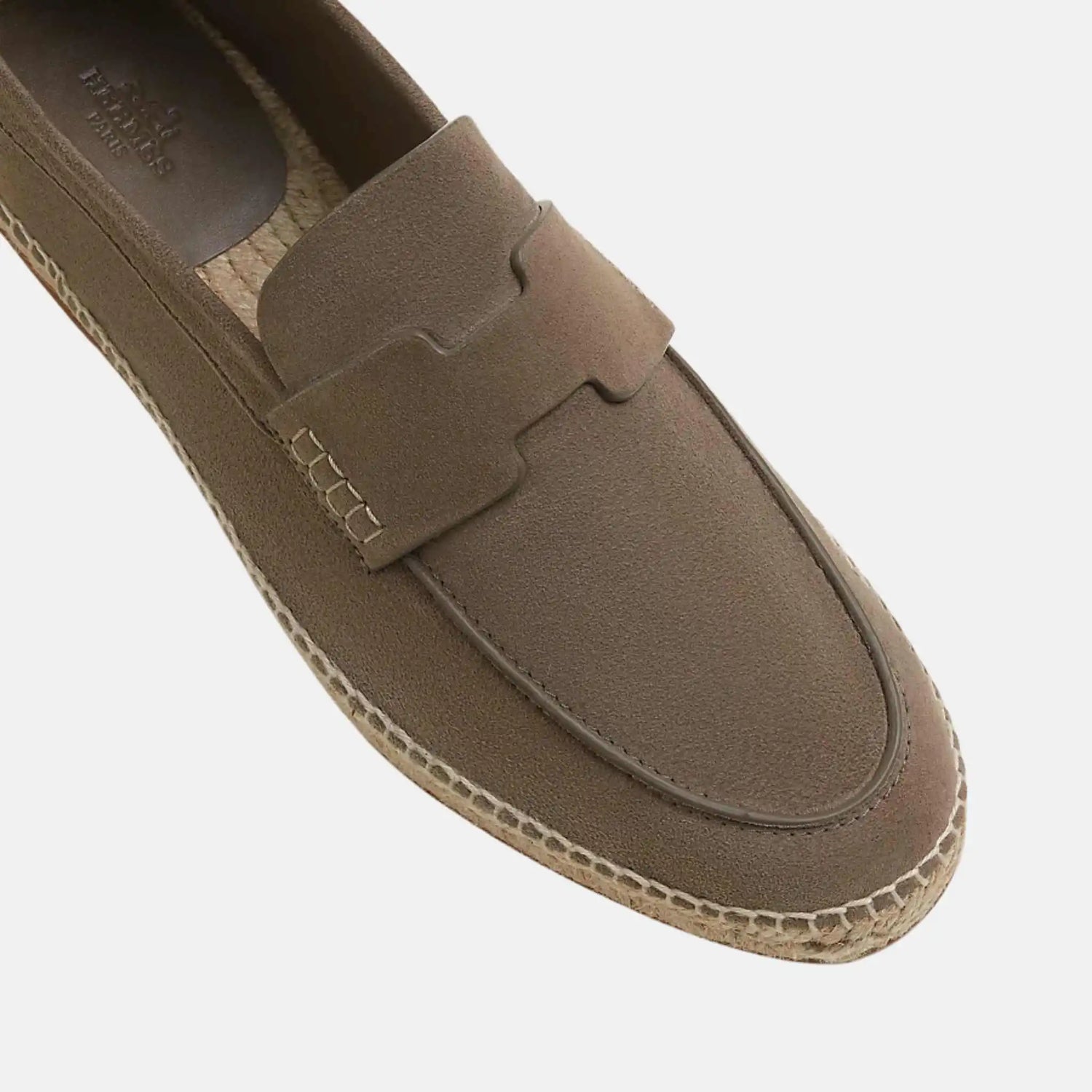 Hermes Trip Espadrille in Suede Goatskin, Etoupe, Top