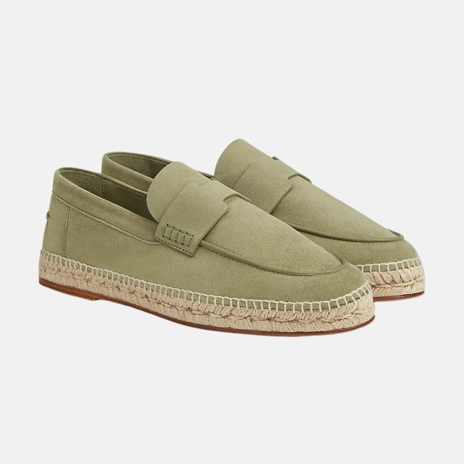 Hermes Trip Espadrille Suede Goatskin , Vert Celadon, Front