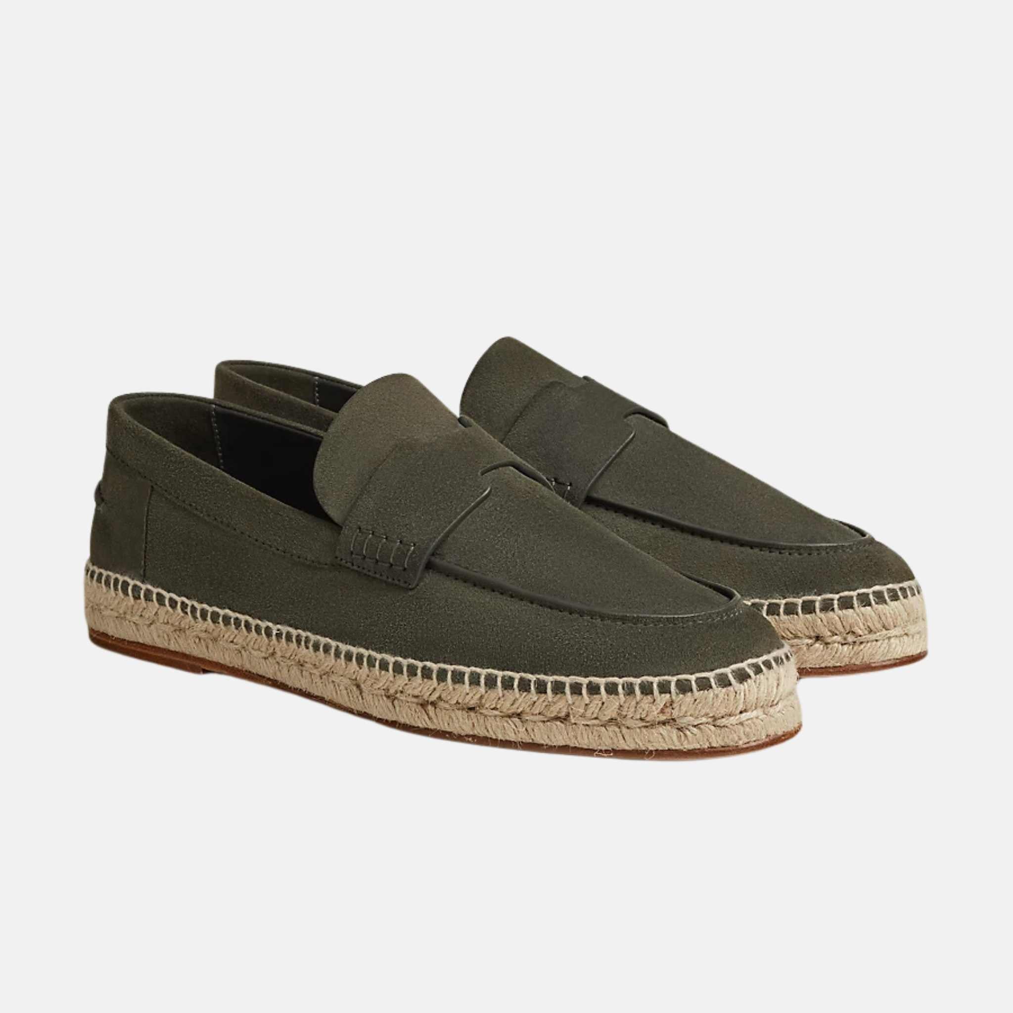 Hermes Trip Espadrille Suede Goatskin , Vert Foret, Front