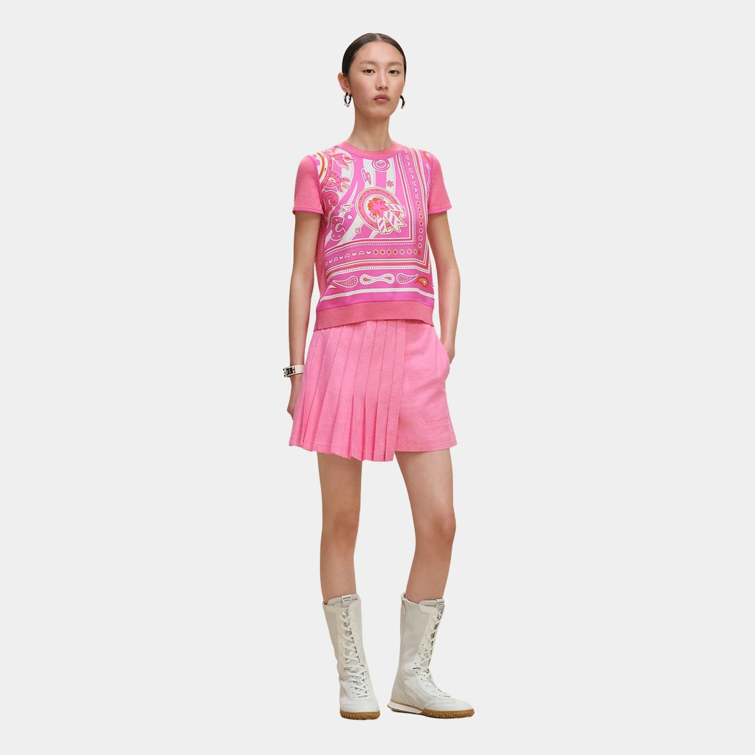 Hermes Twillaine Short-sleeved Sweater with Candy Libris Print, Rose Sakura, Front