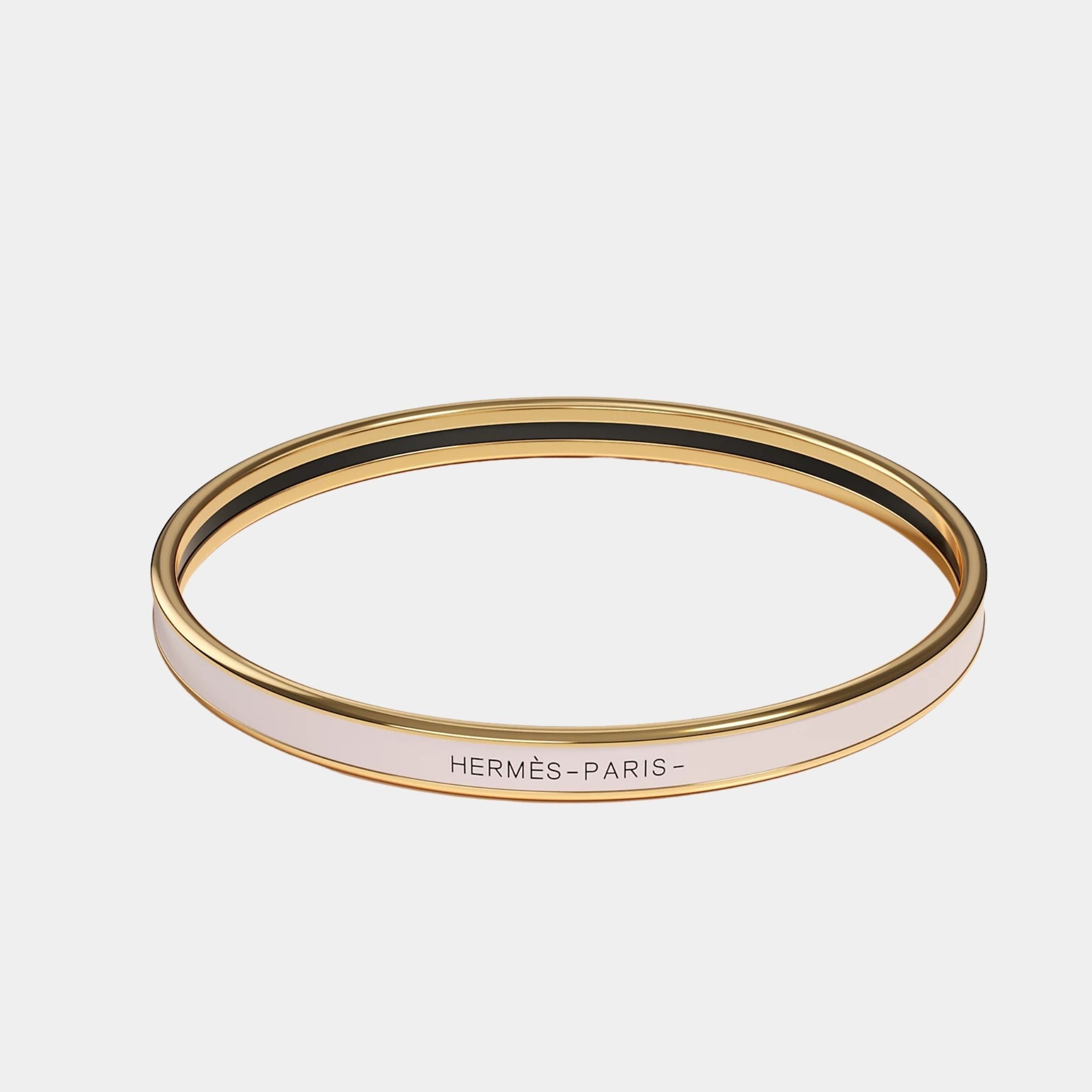 Hermes Uni Bangle in Enamel Gold Plated, Rose Candeur