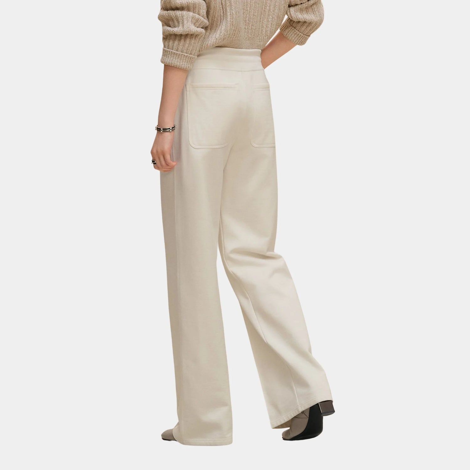 Hermes Wide-legged Pants in Plain Fleece, Blanc Casse, Back