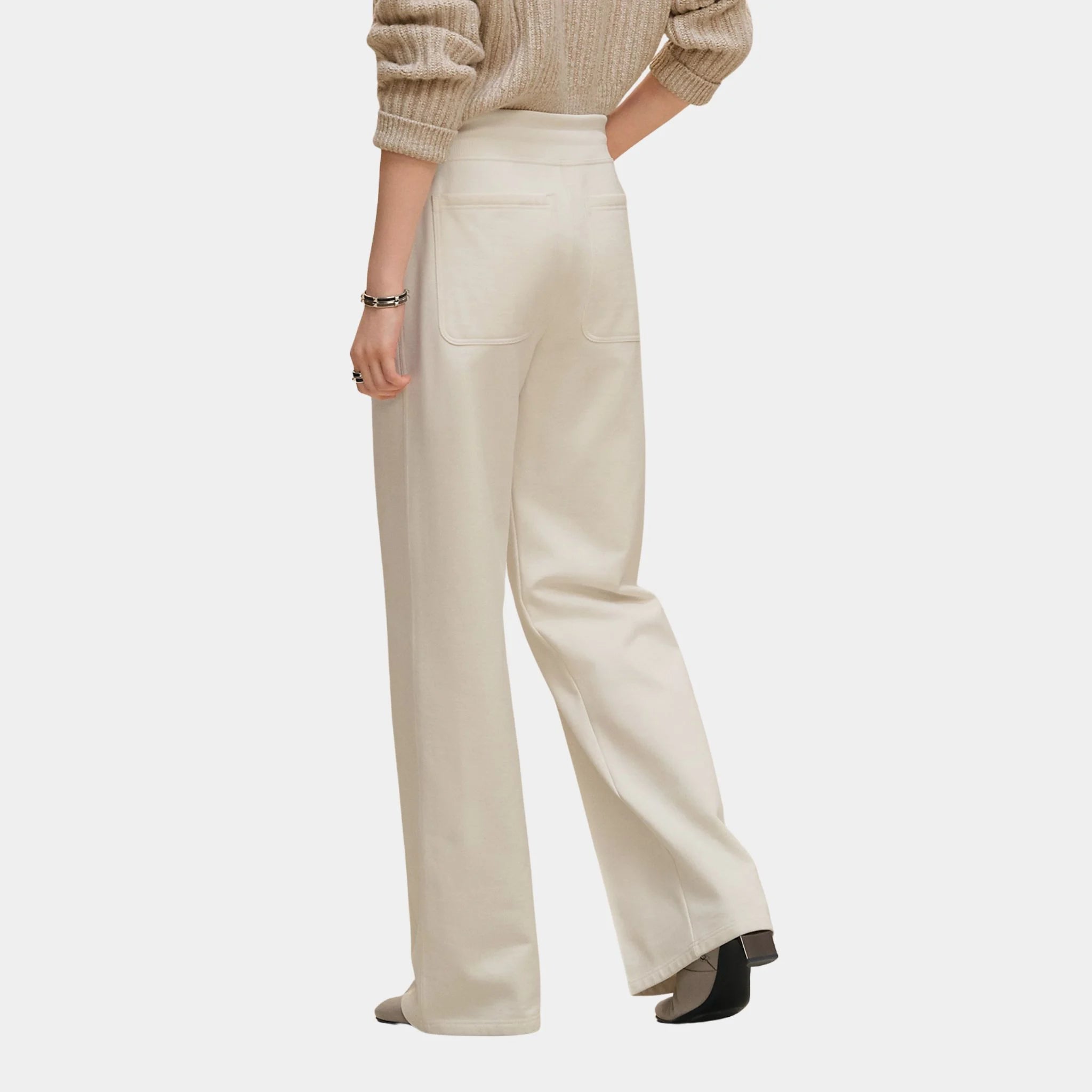 Hermes Wide-legged Pants in Plain Fleece, Blanc Casse, Back