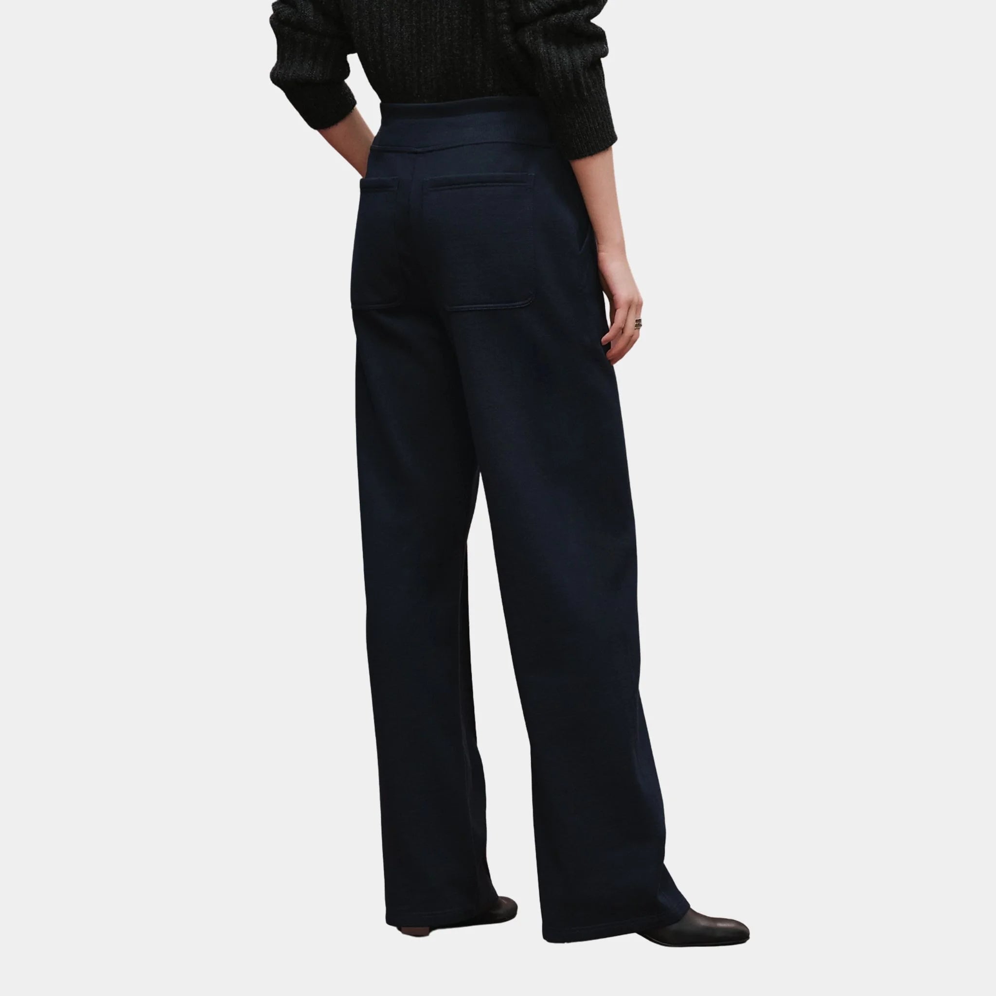 Hermes Wide-legged Pants in Plain Fleece, Bleu Marine, Back