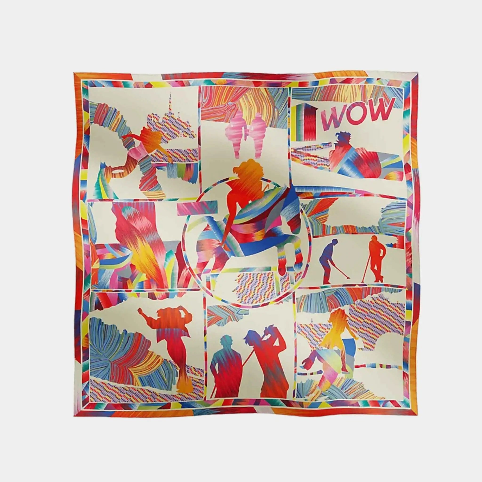 Hermes Wow Marble Silk Scarf 90, Blanc, Bleu, Front