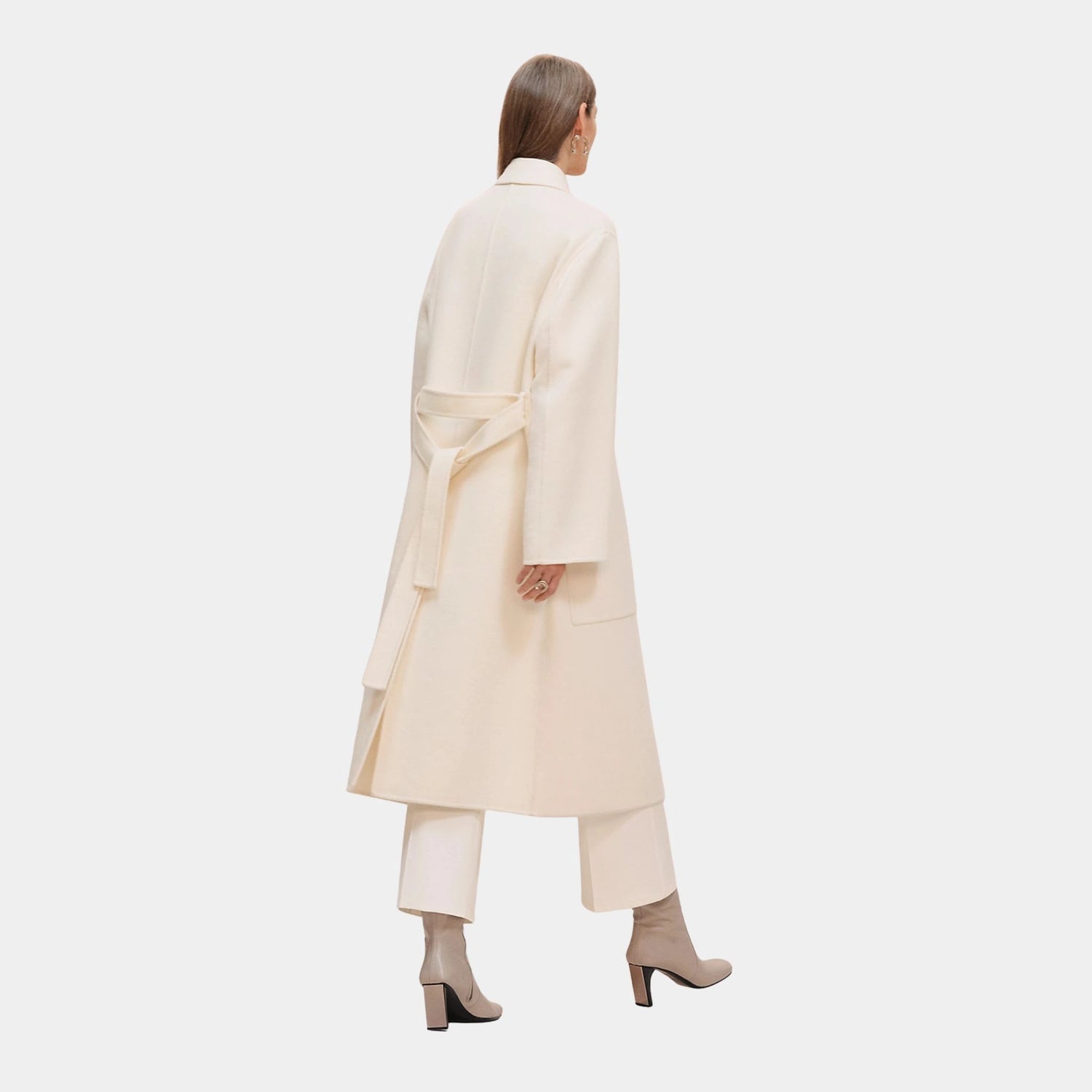 Hermes Wrap Coat in Double-sided Cashmere, Blanc Naturel, Back
