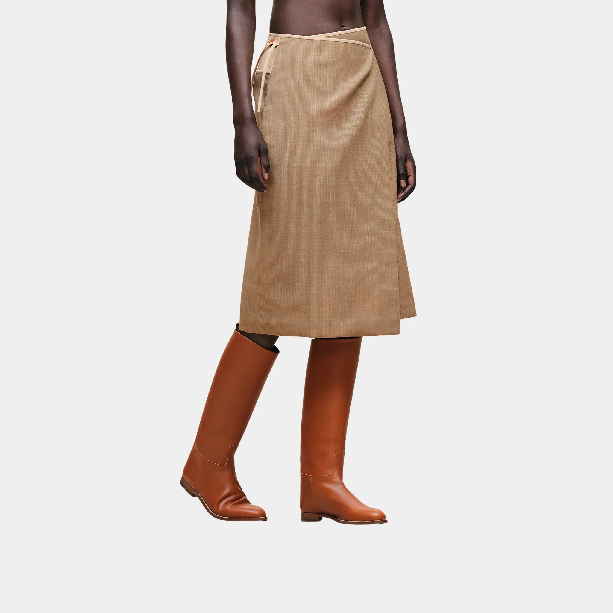Hermes Wrap Skirt in Wool Canvas, Front
