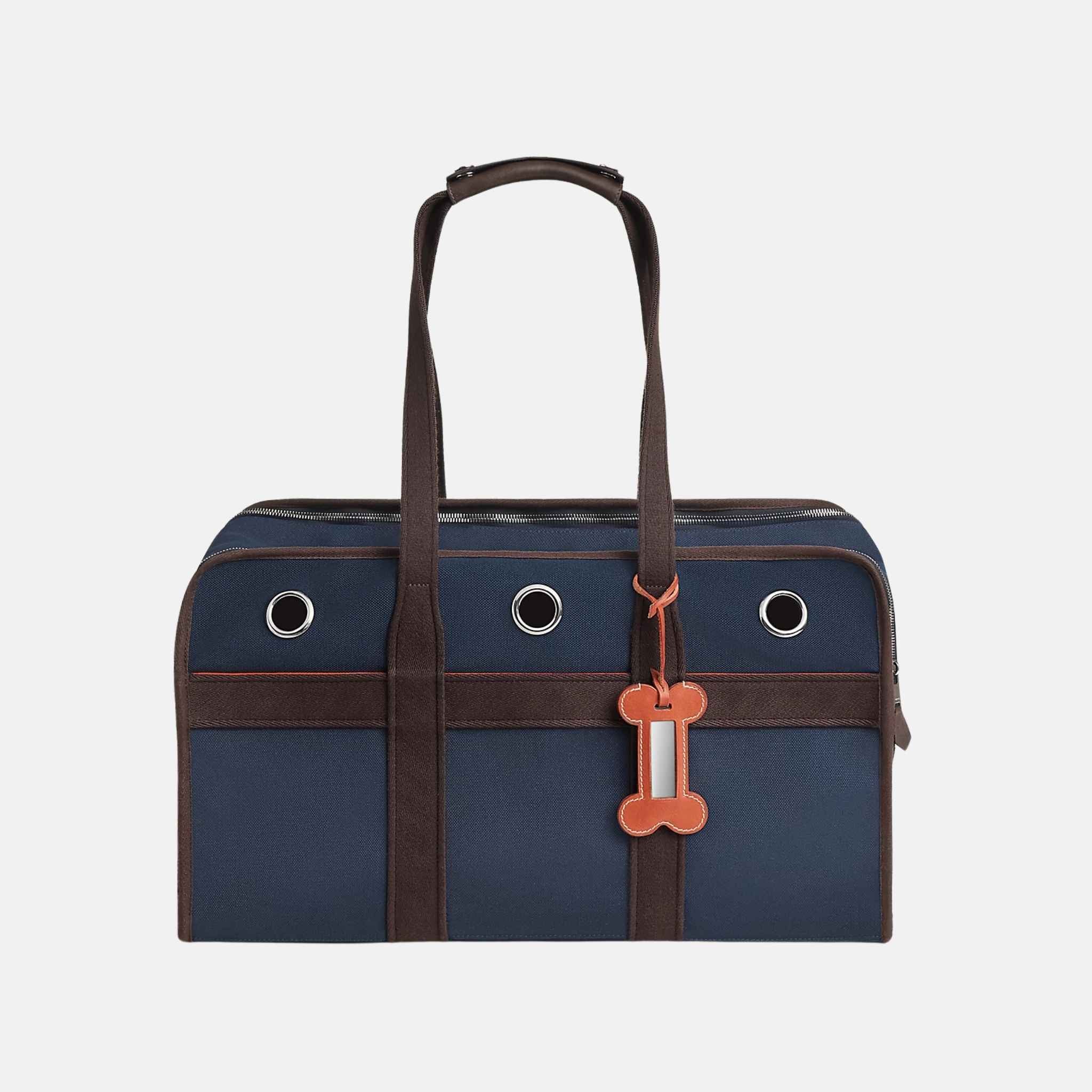Hermes XL Luxury Dog Carrier Bag, Navy, Front
