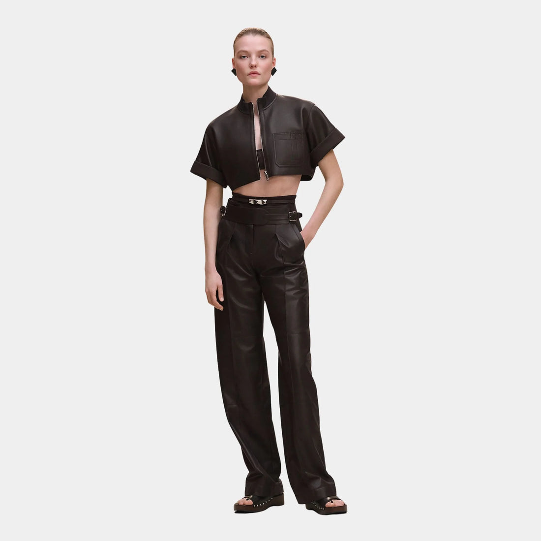 Hermes Zipped Top in Nappalized Lambskin, Marron Ebene, Front