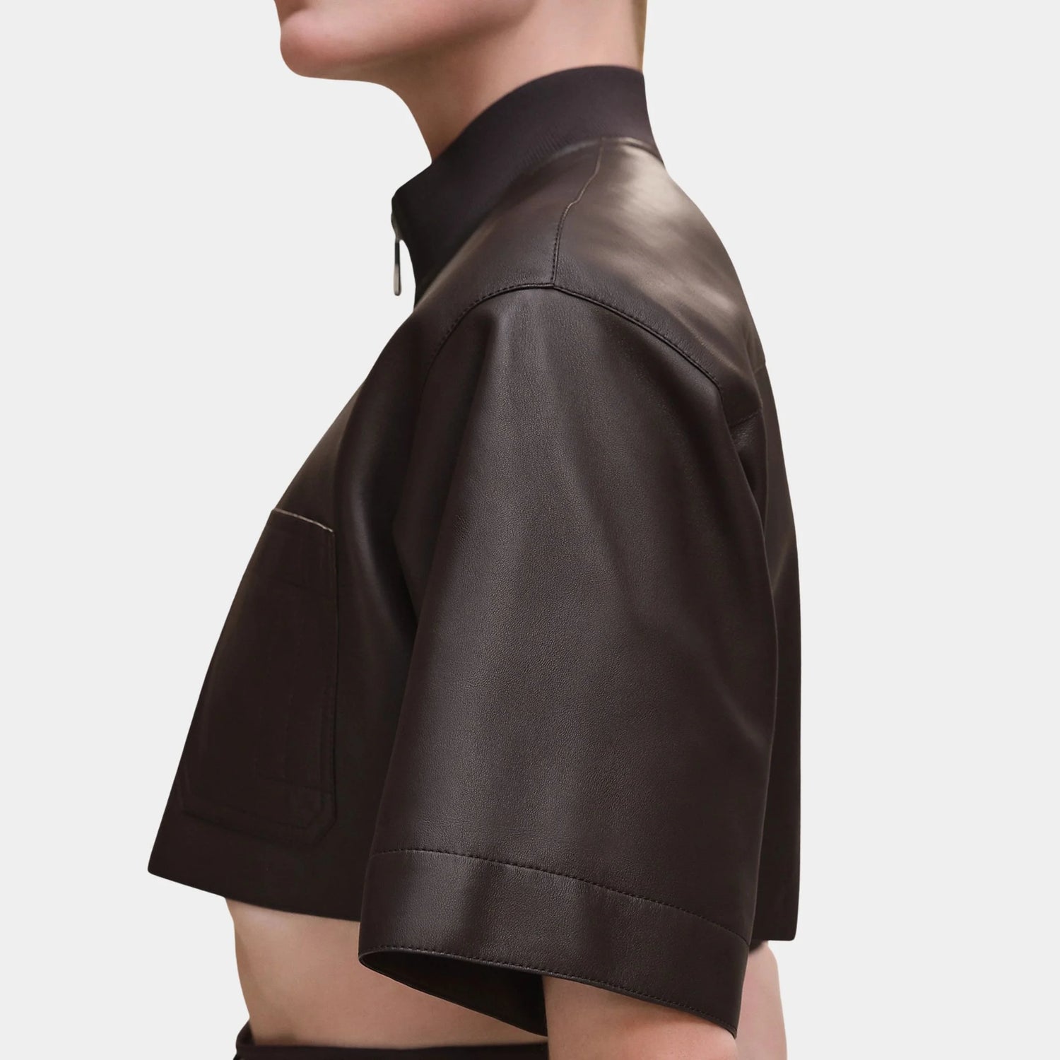 Hermes Zipped Top in Nappalized Lambskin, Marron Ebene, Side