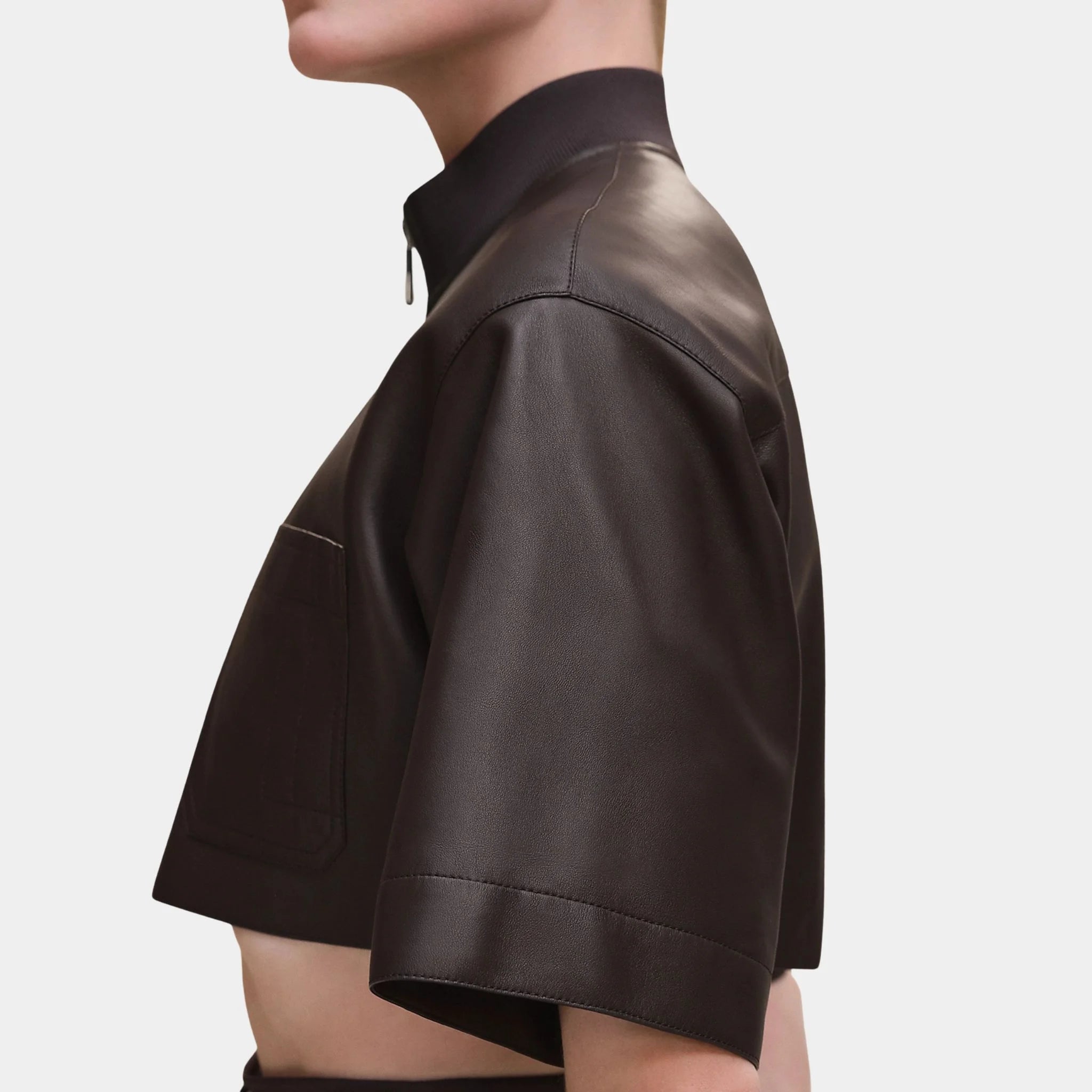 Hermes Zipped Top in Nappalized Lambskin, Marron Ebene, Side