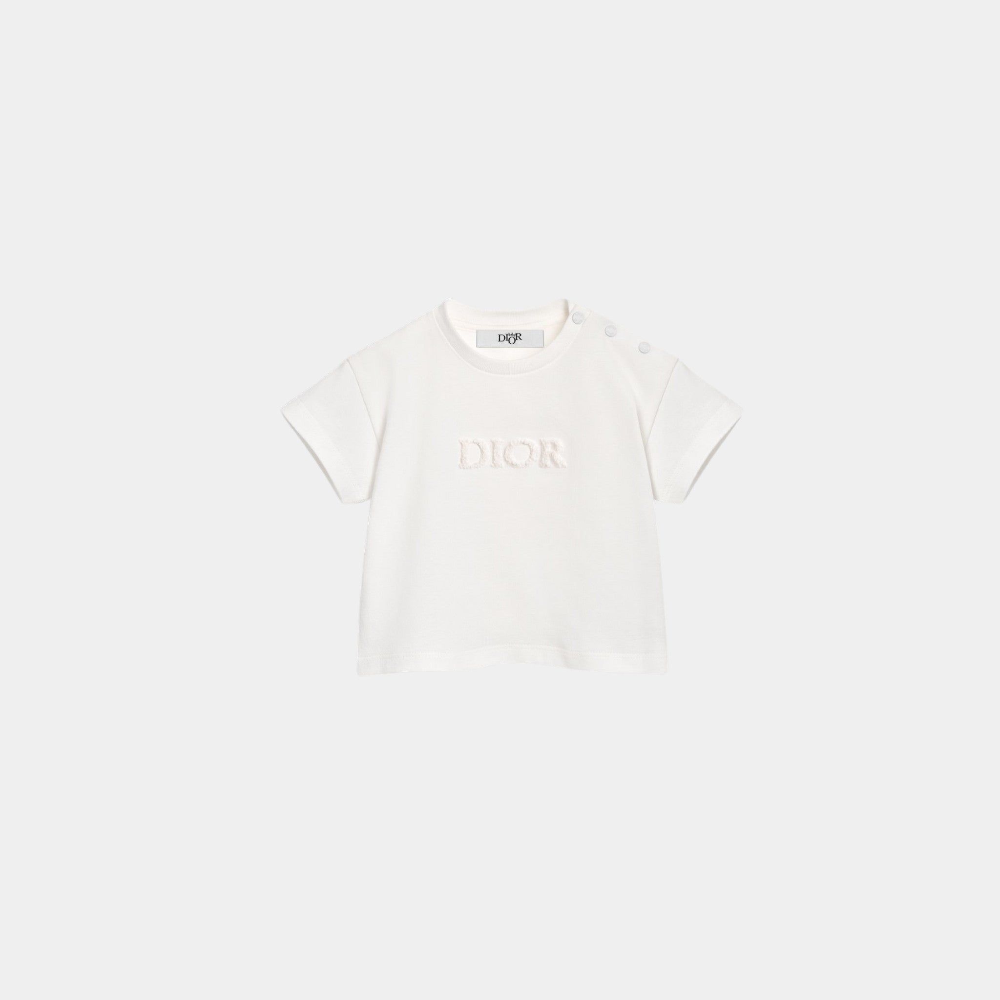 Dior Baby T-Shirt Ivory Cotton Jersey Tonal Bouclé Dior Embroidery, Front