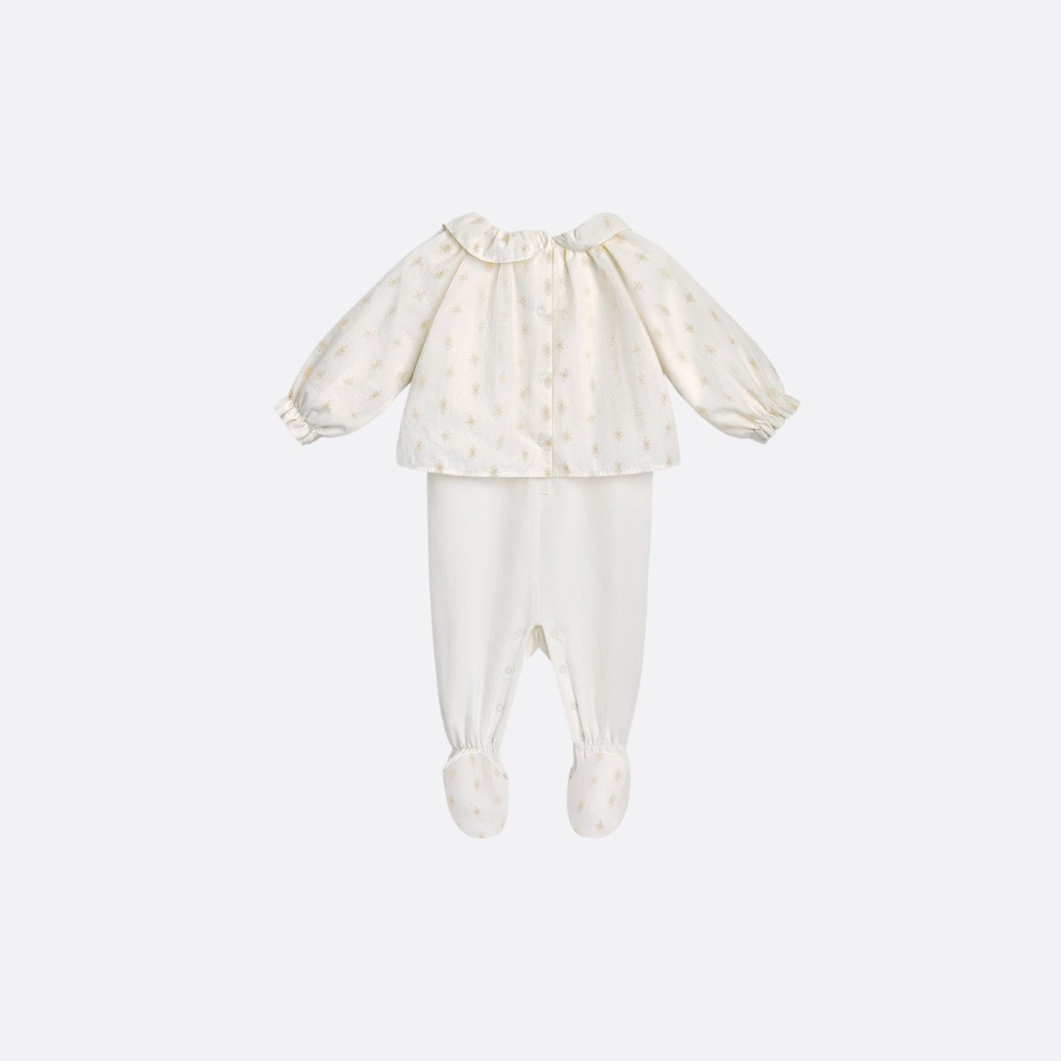 Dior Newborn Gift Set Ivory Jersey and Cotton with Gold-Tone Jacquard Star Motif, Pajama, Back