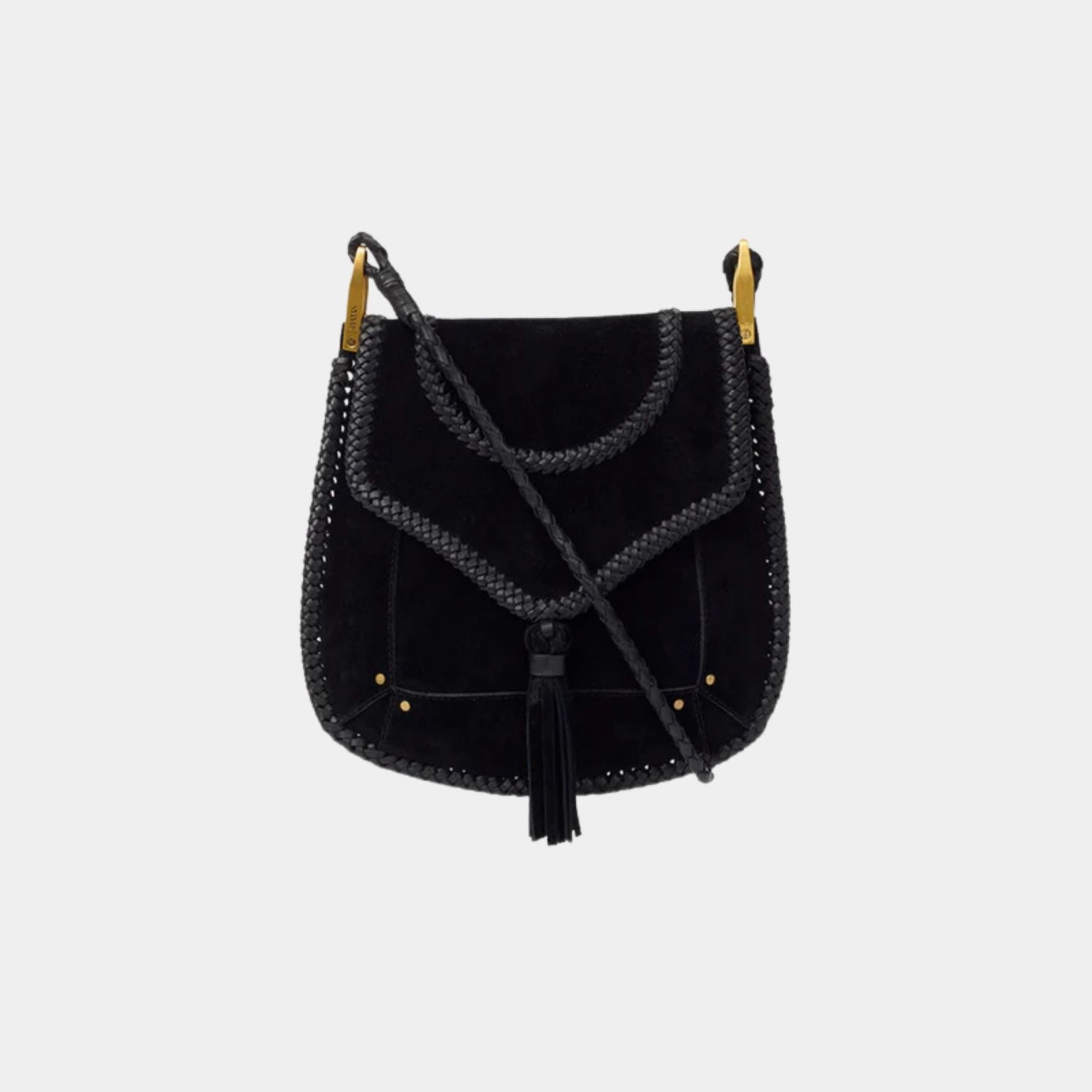 Isabel Marant Anahi Braided Suede Leather Shoulder Bag, Black, Front