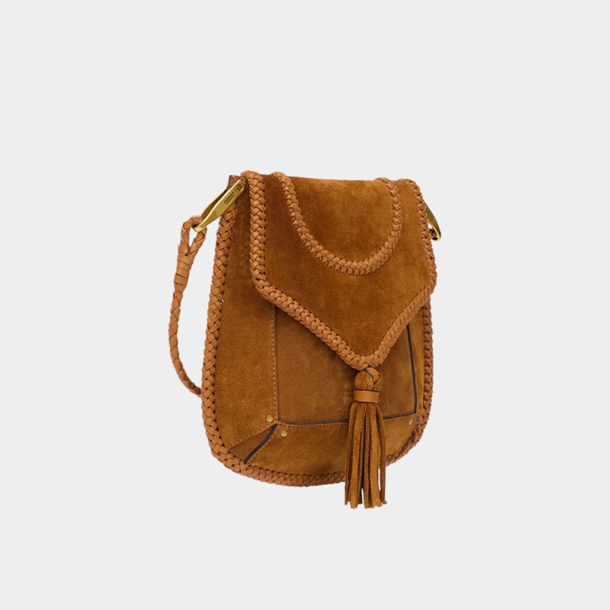 Isabel Marant Anahi Braided Suede Leather Shoulder Bag, Cognac, Side