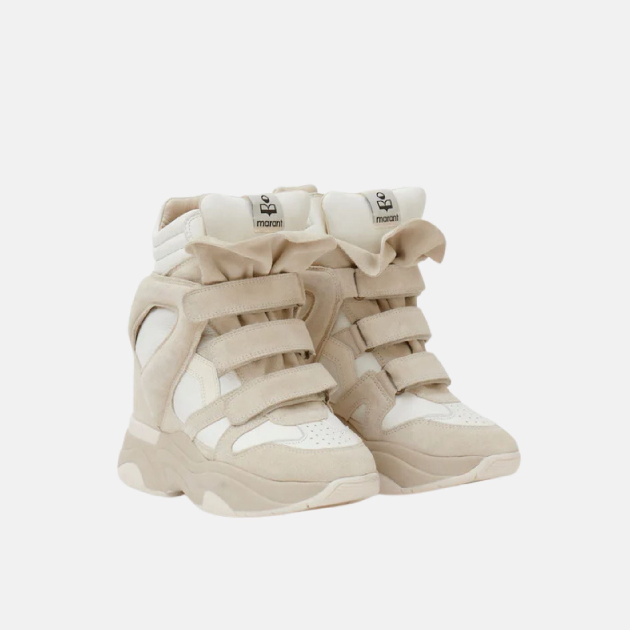 Isabel Marant Balskee High Top Leather Wedge Sneakers, White, Front