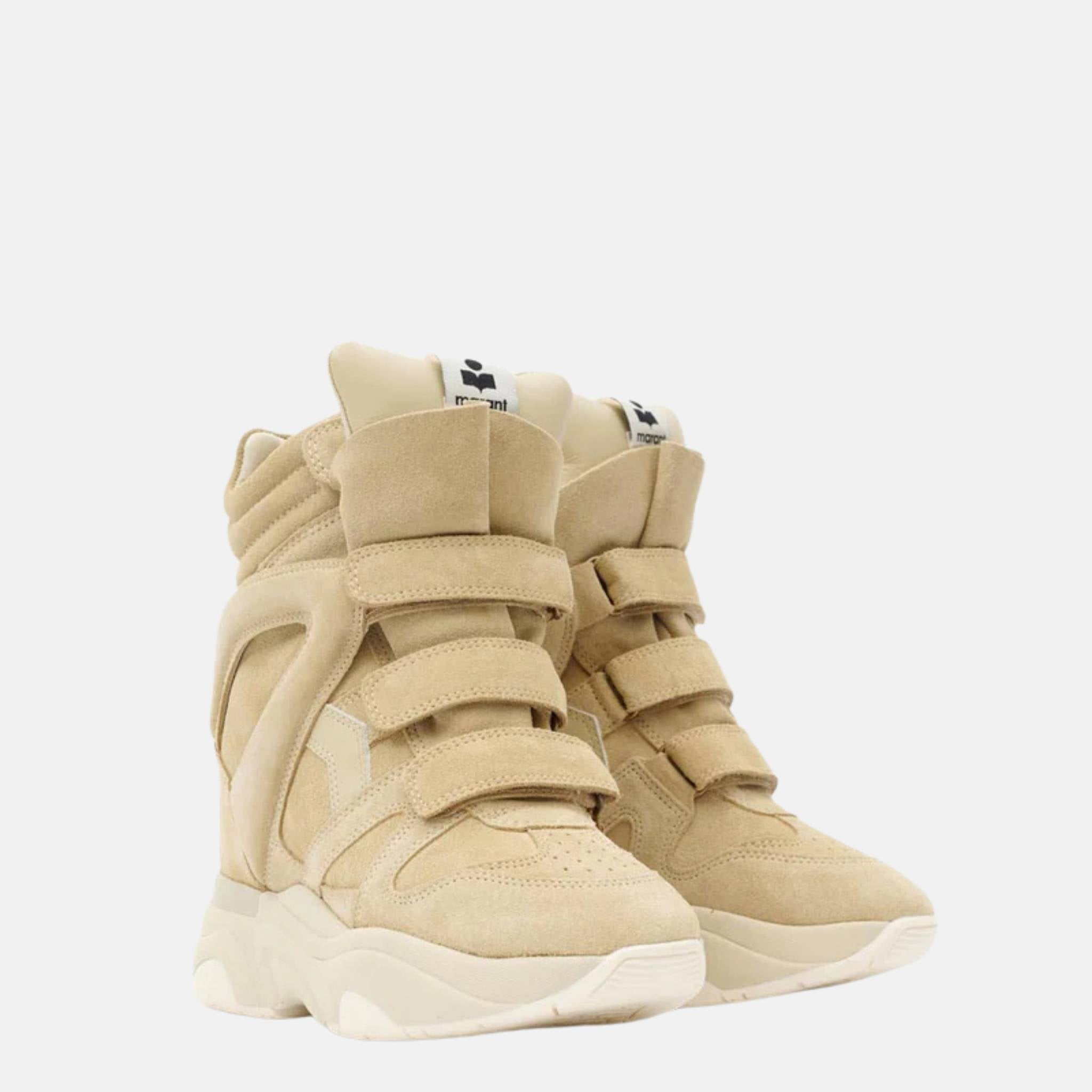 Isabel Marant Balskee High Top Wedge Sneakers Suede Calfskin Leather, Front