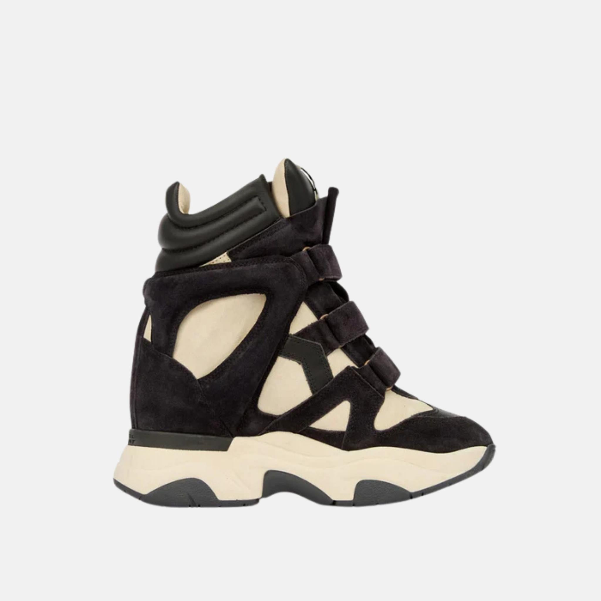 Isabel Marant Balskee Wedge Sneakers In Suede Calfskin Leather, Black, Side