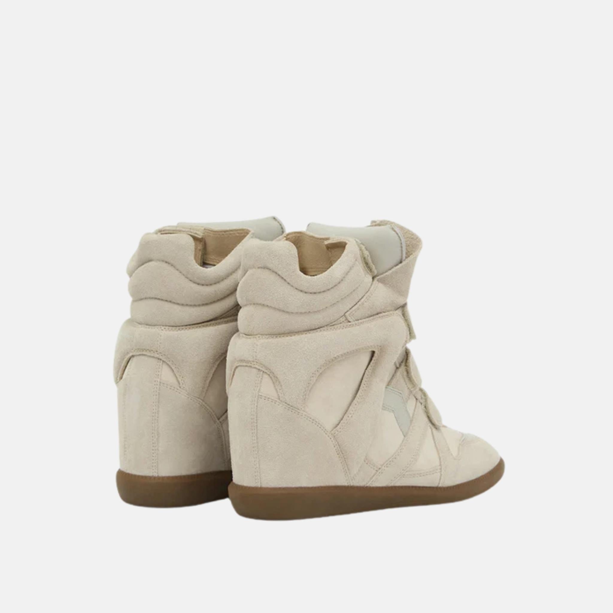 Isabel Marant Bekett Wedge Sneakers In Lambskin And Suede, Ecru, Back