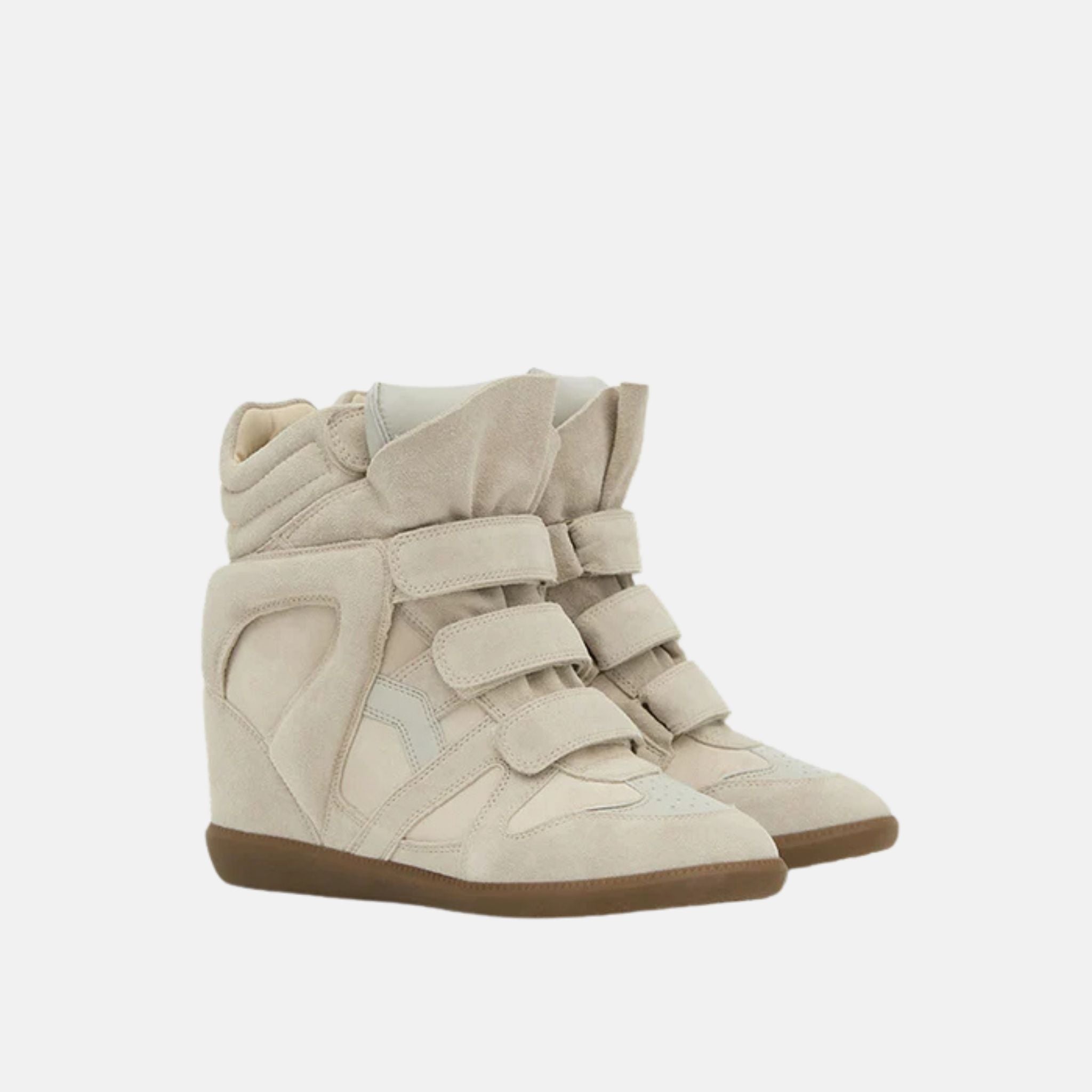 Isabel Marant Bekett Wedge Sneakers In Lambskin And Suede, Ecru, Front