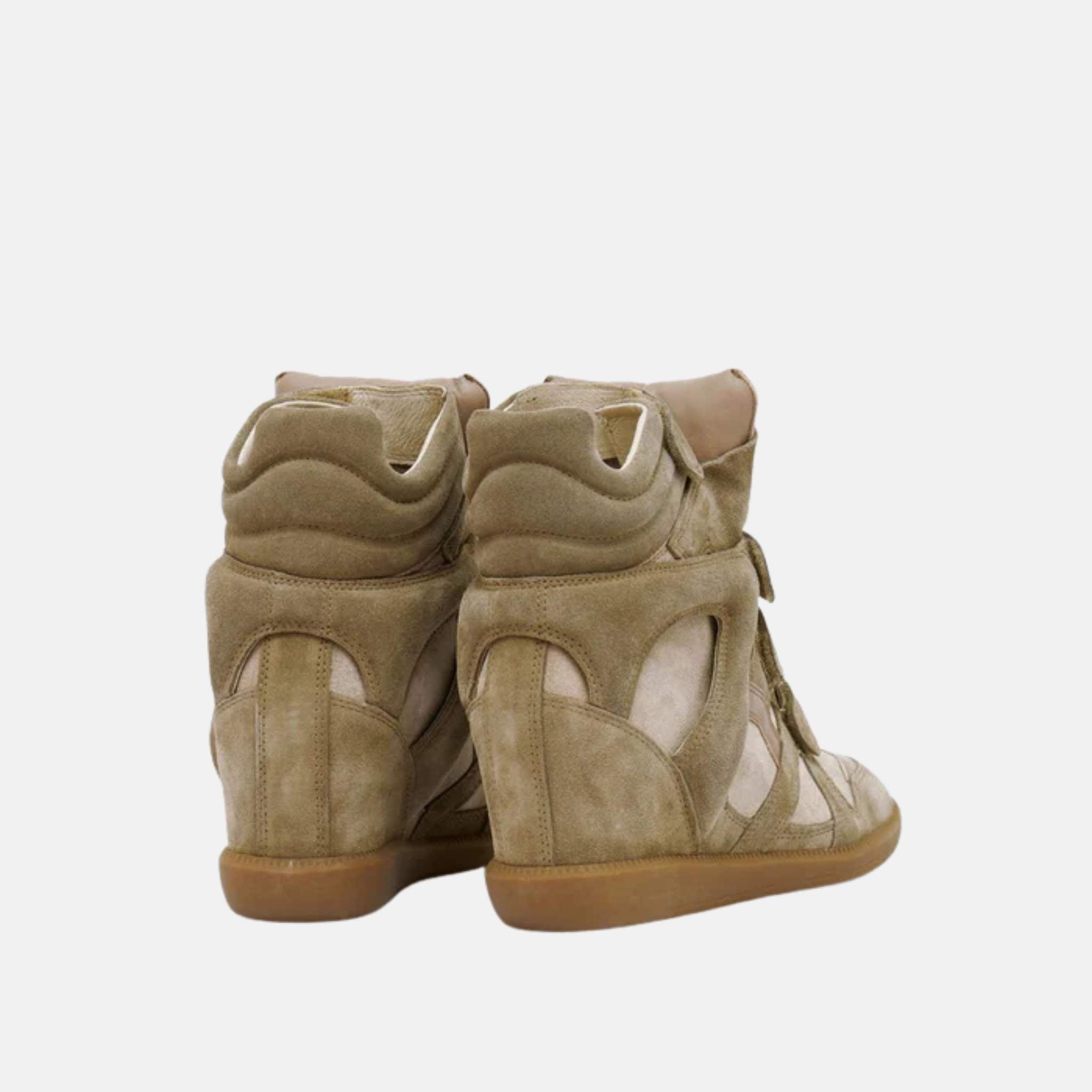 Isabel Marant Bekett Wedge Sneakers In Lambskin And Suede, Taupe, Back