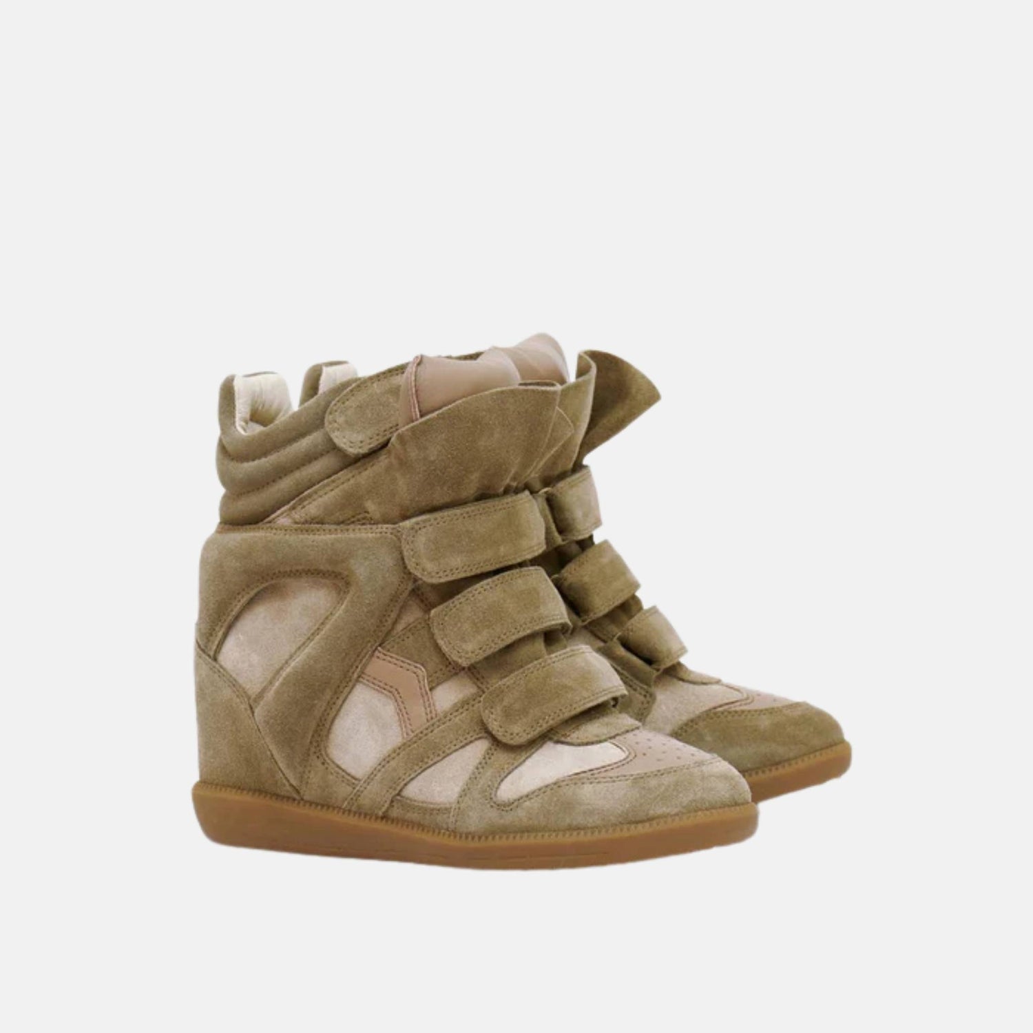 Isabel Marant Bekett Wedge Sneakers In Lambskin And Suede, Taupe, Front