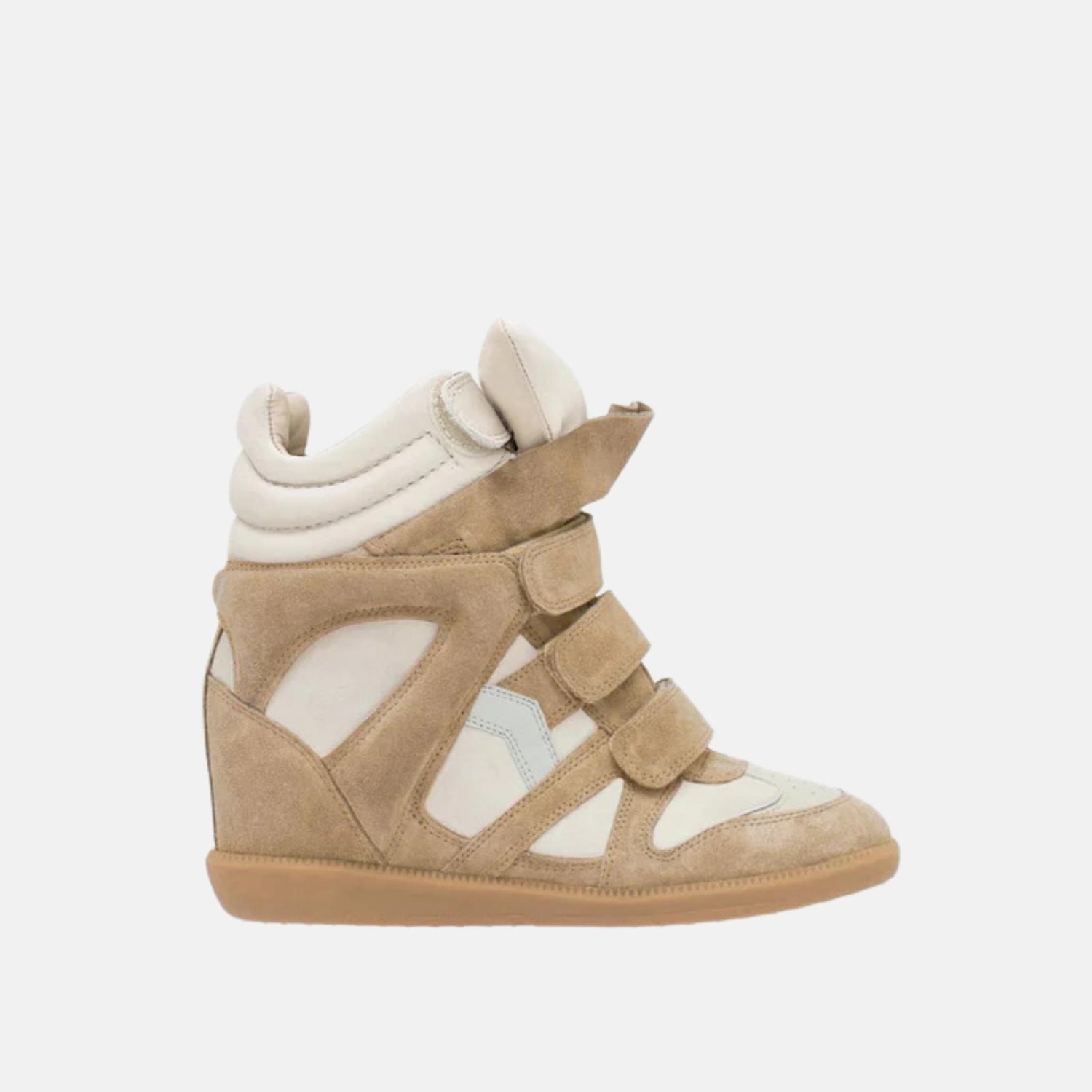 Isabel Marant Bekett Wedge Sneakers In Suede Calfskin Leather, Beige, Side