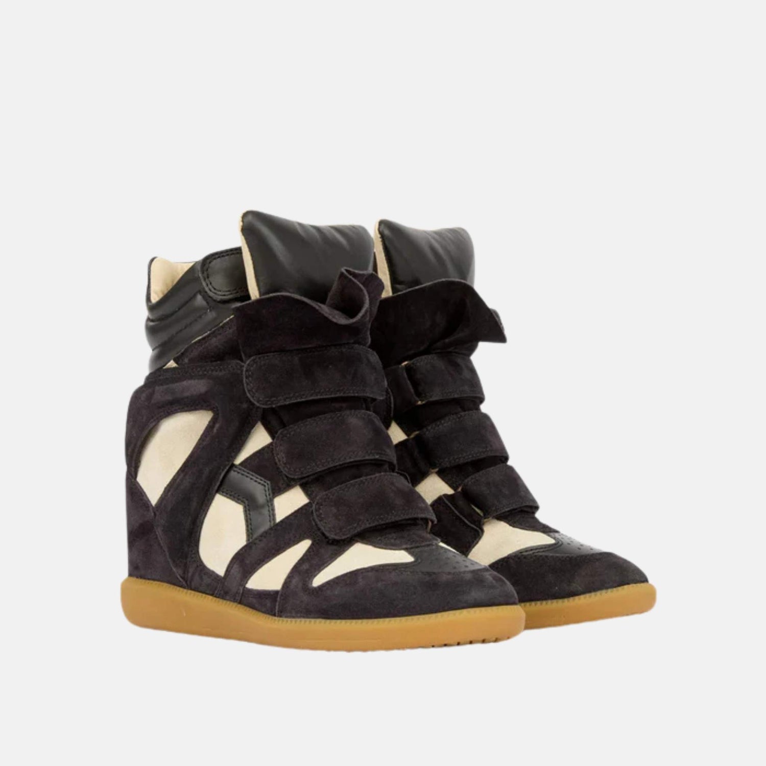 Isabel Marant Bekett Wedge Sneakers In Suede Calfskin Leather, Black, Front