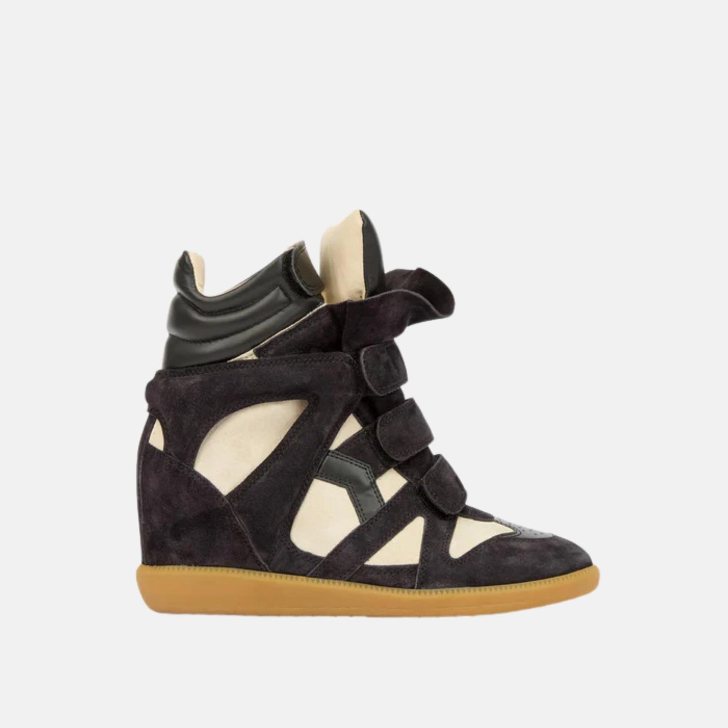 Isabel Marant Bekett Wedge Sneakers In Suede Calfskin Leather, Black, Side